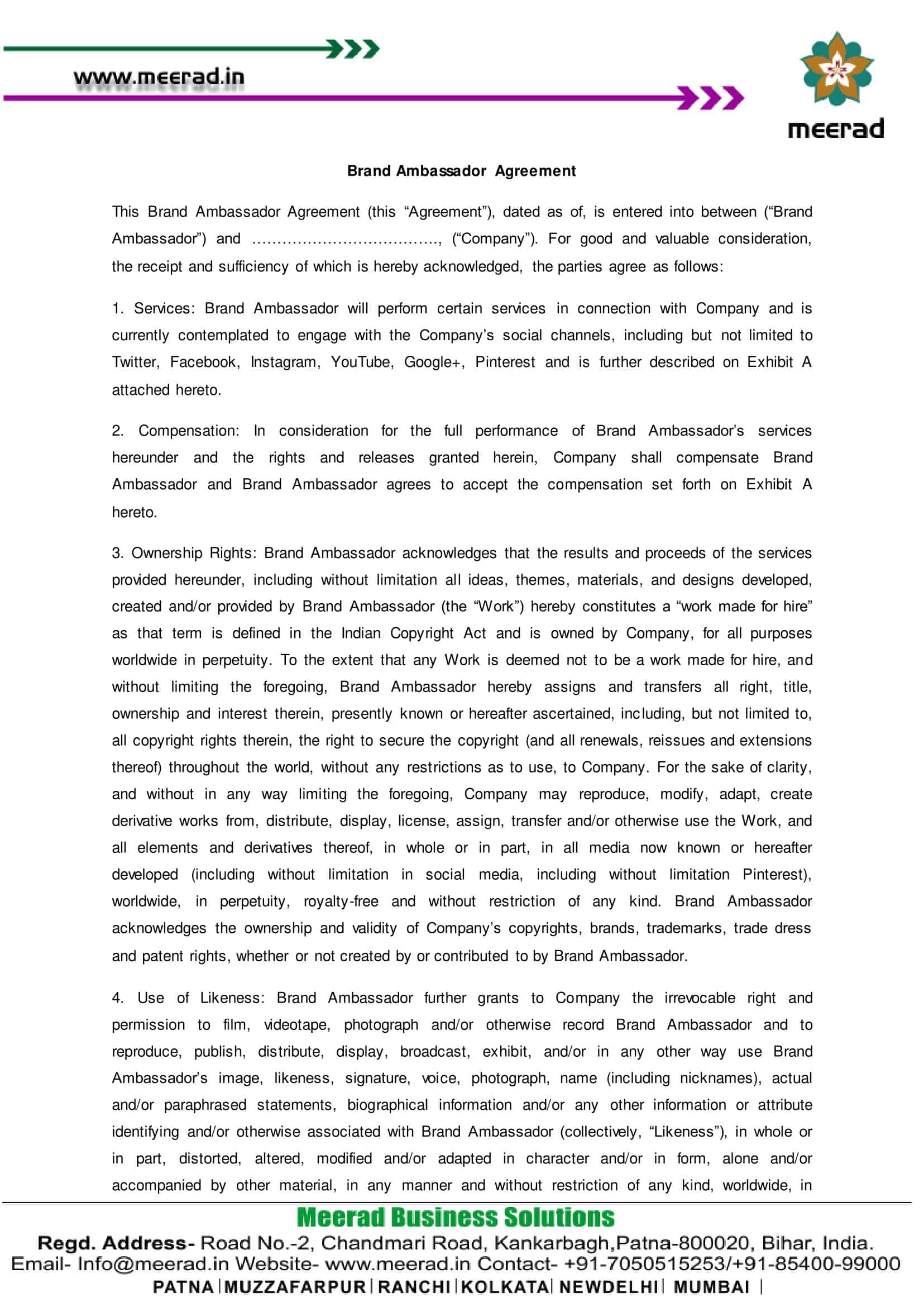 Editable Brand Ambassador Contract Editable Brand Ambassador Contract