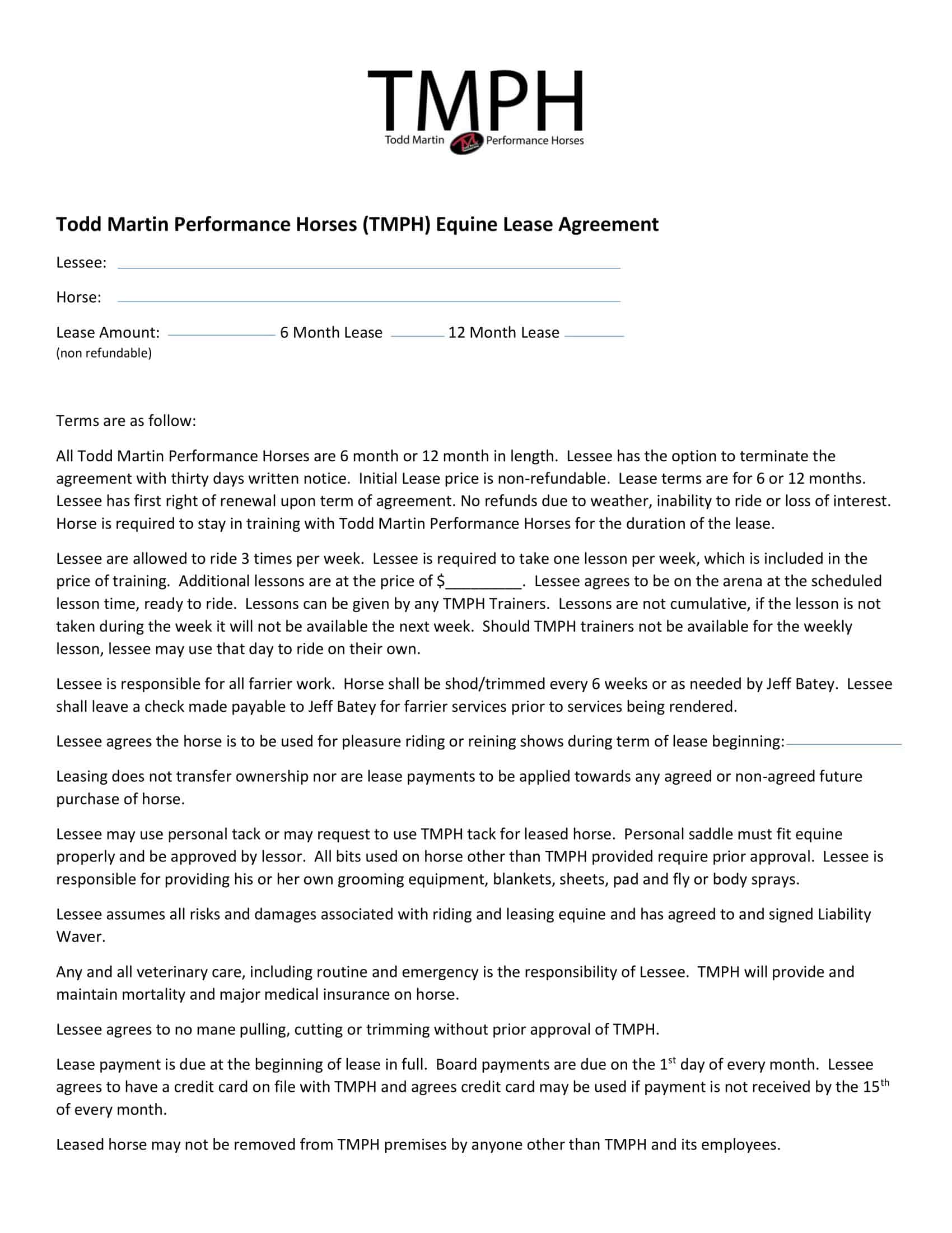 Editable Example Horse Lease Agreement Editable Example Horse Lease Agreement