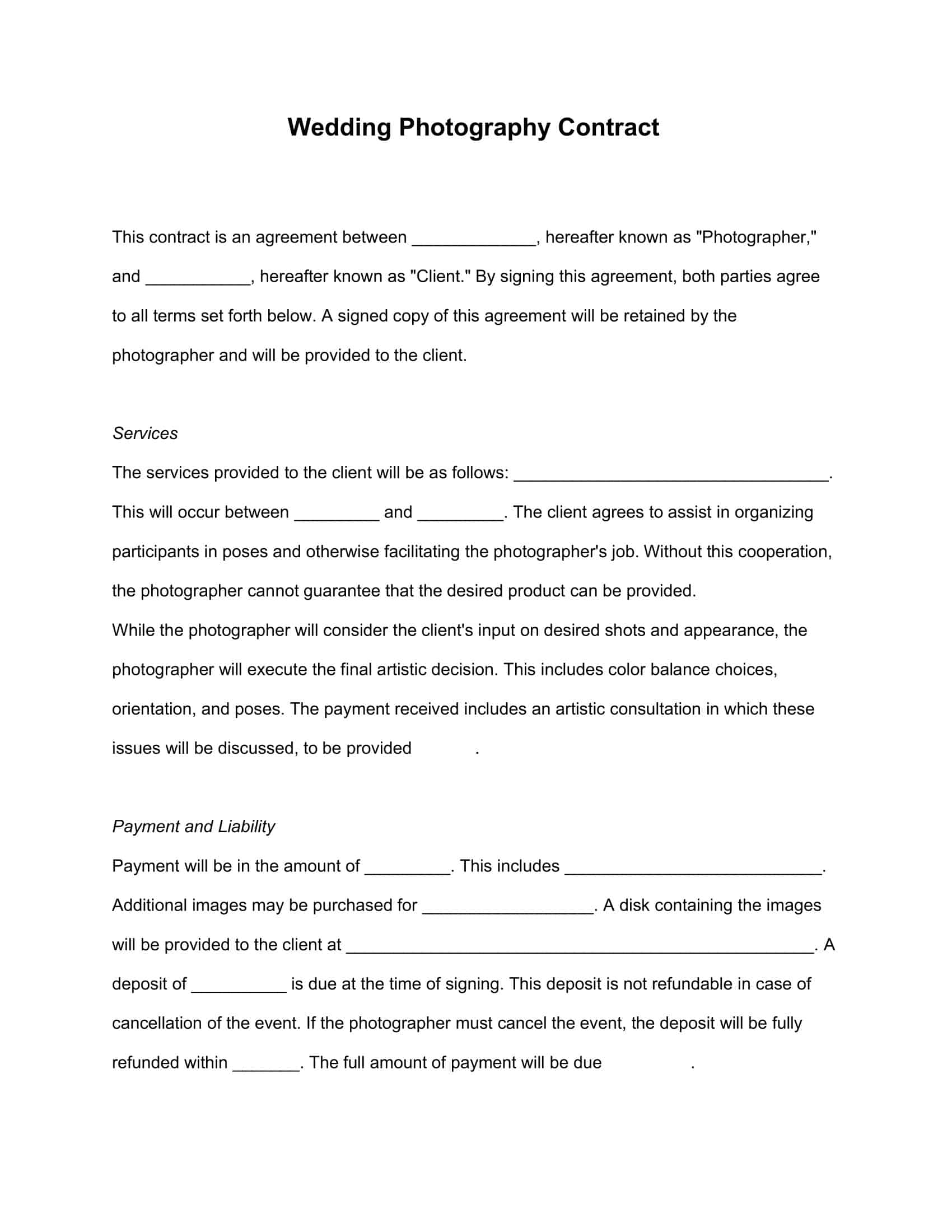 Editable Example Wedding Photography Contract Editable Example Wedding Photography Contract