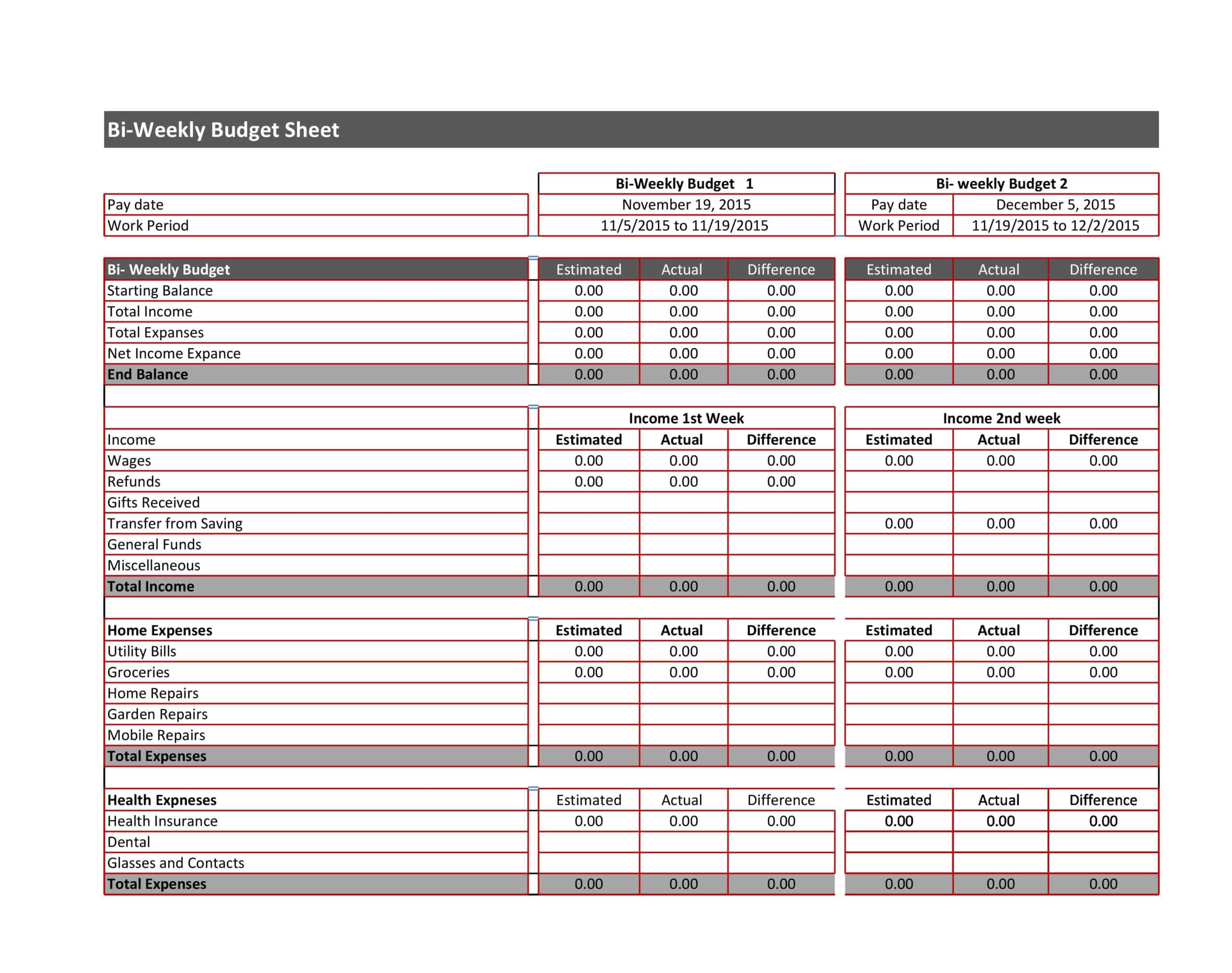 Editable Excel Weekly Budget Editable Excel Weekly Budget