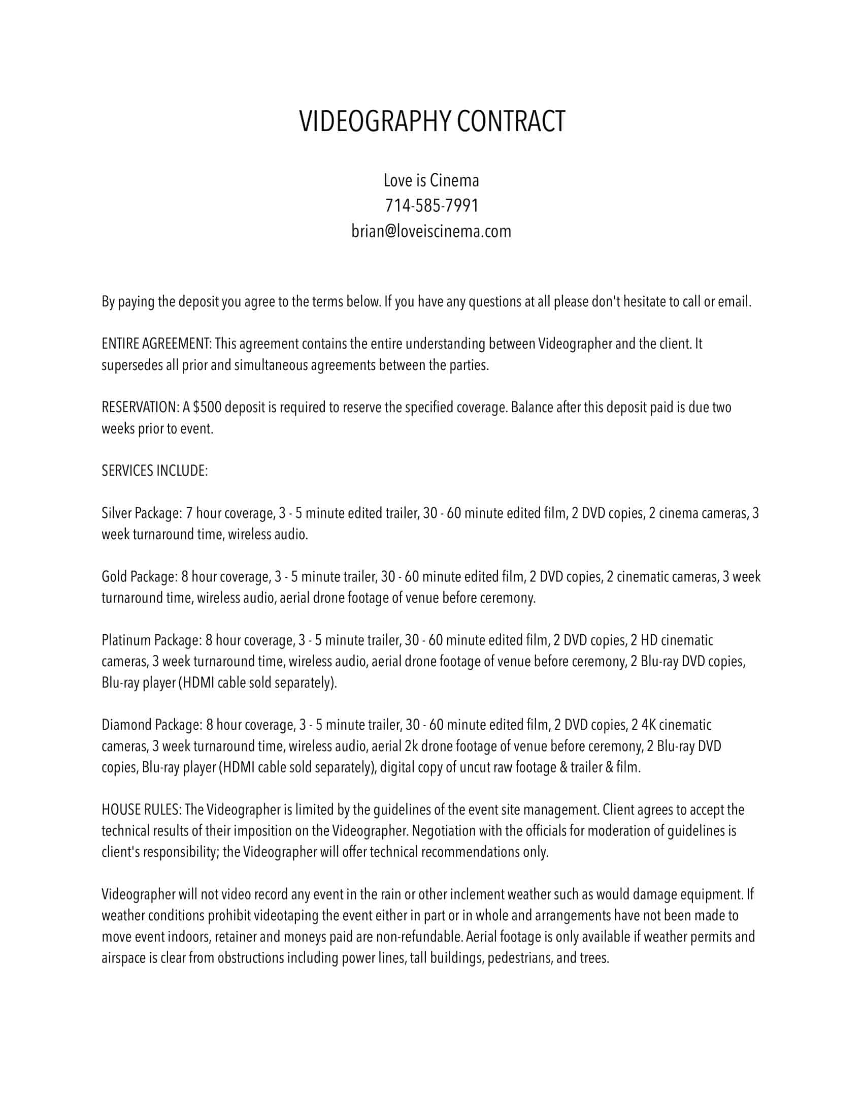 Editable PDF Wedding Videography Contract Editable PDF Wedding Videography Contract