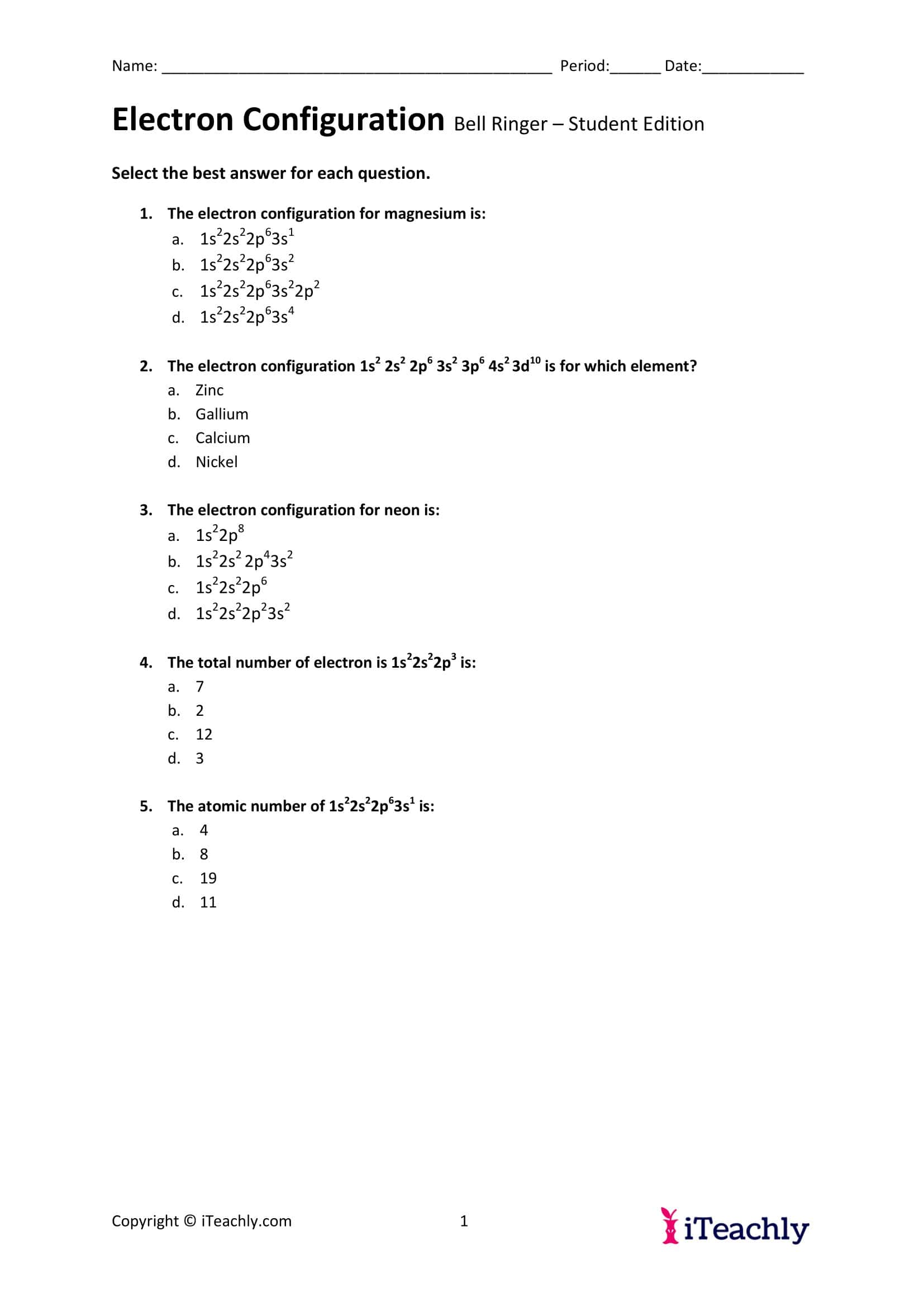 Free Printable Electron Configuration Worksheet [Practice &amp; Problems] +PDF