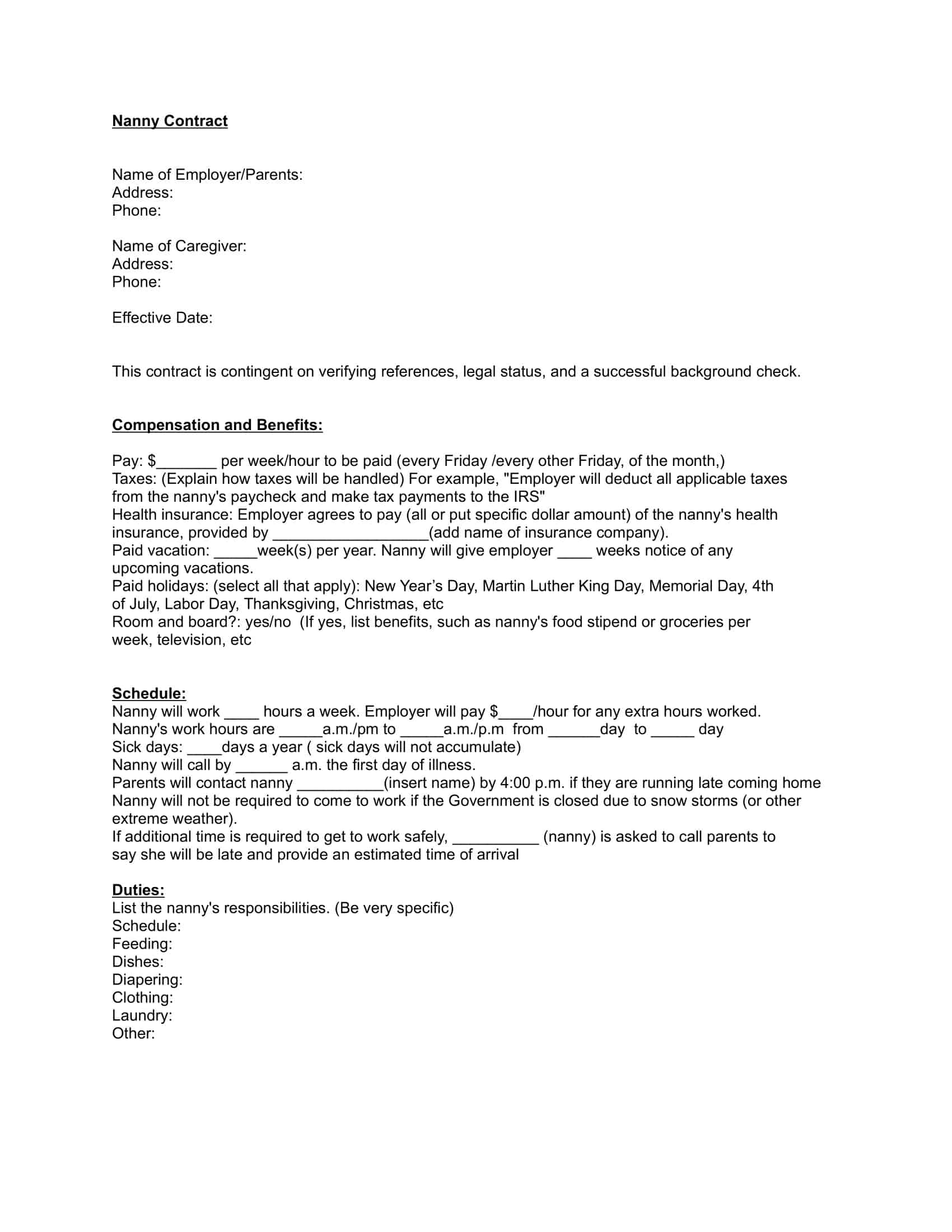 Example Download Nanny Contract Example Download Nanny Contract