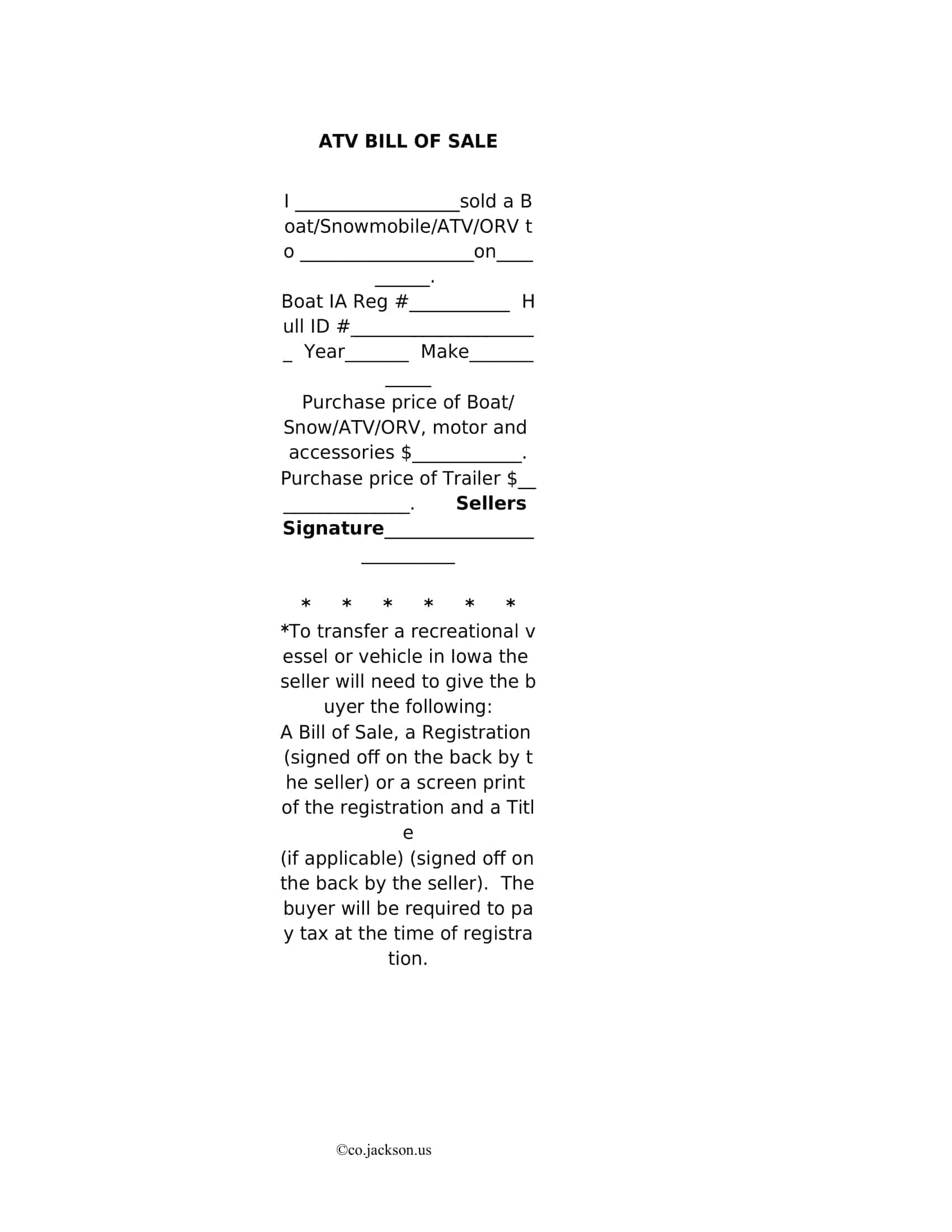 Example Editable ATV Bill of Sale Example Editable ATV Bill of Sale