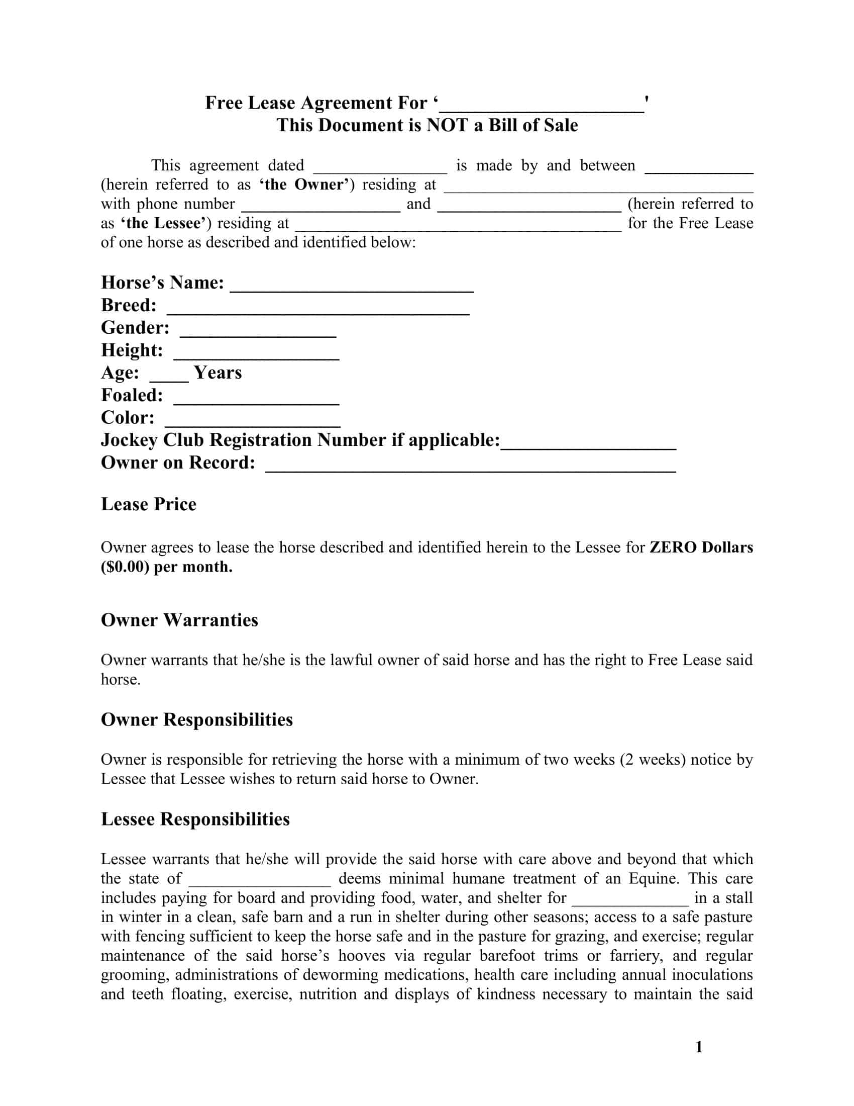 Example Editable Horse Lease Agreement Example Editable Horse Lease Agreement
