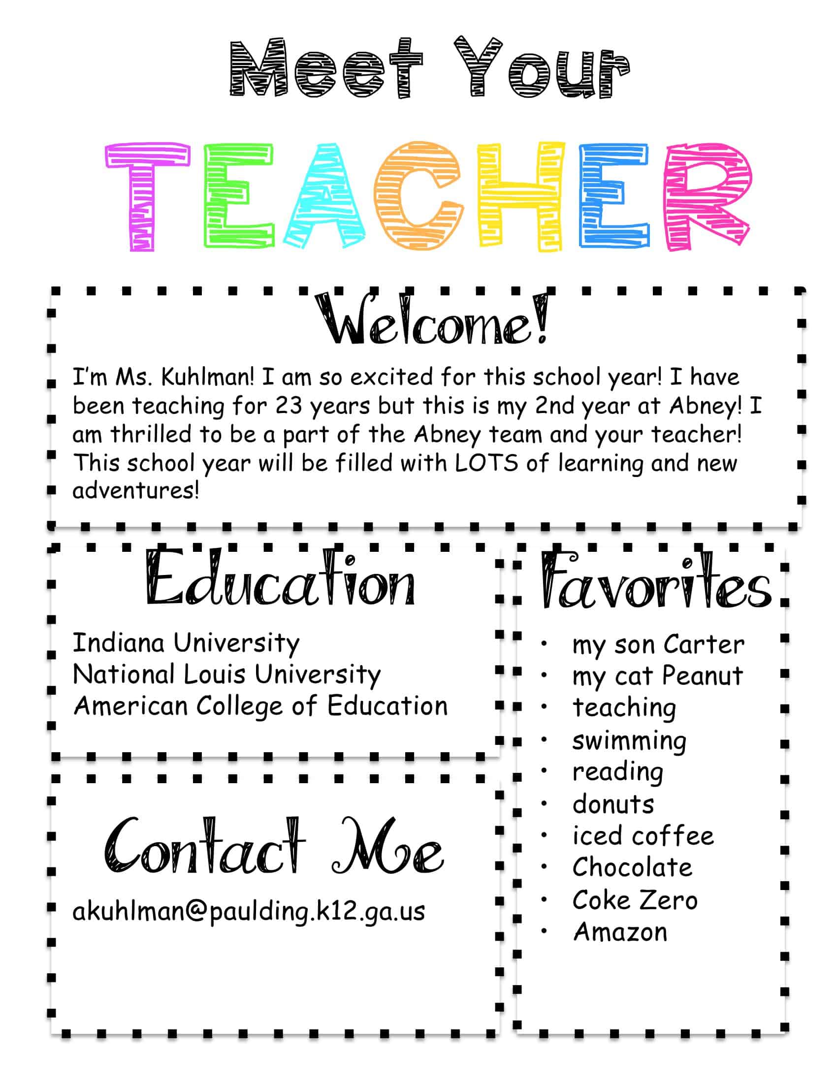 Free Printable Meet The Teacher Templates [PDF, Word, Google Docs]