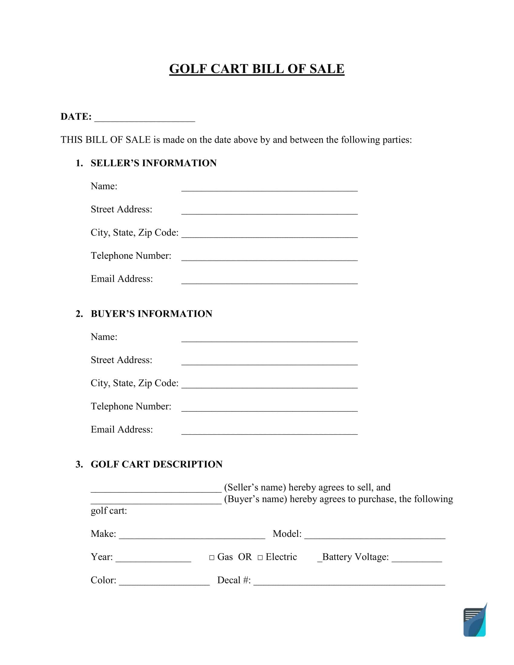 Free Printable Golf Cart Bill Of Sale Templates PDF Word Form Free Printable Golf Cart Bill Of Sale Templates PDF Word Form