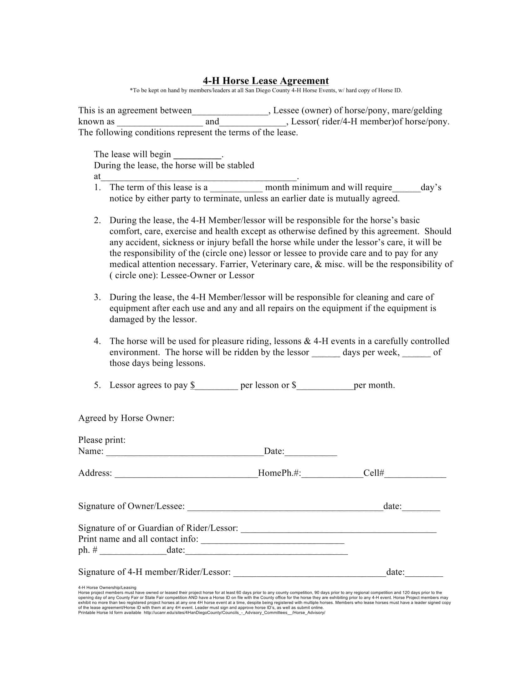 Example Horse Lease Agreement Example Horse Lease Agreement