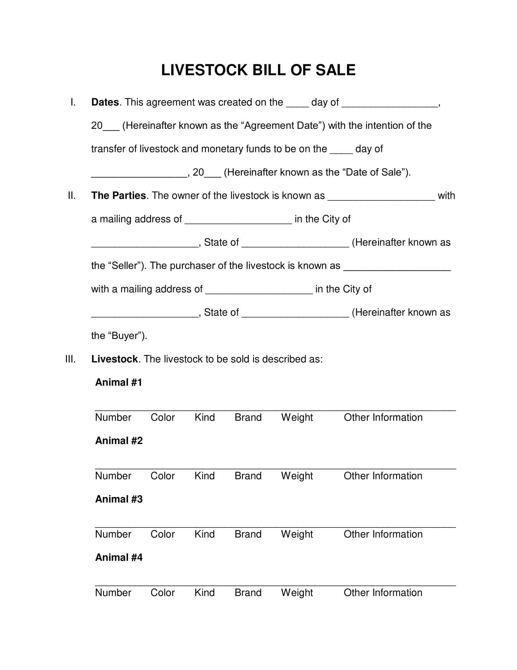 Example Livestock Bill of Sale Word Example Livestock Bill of Sale Word