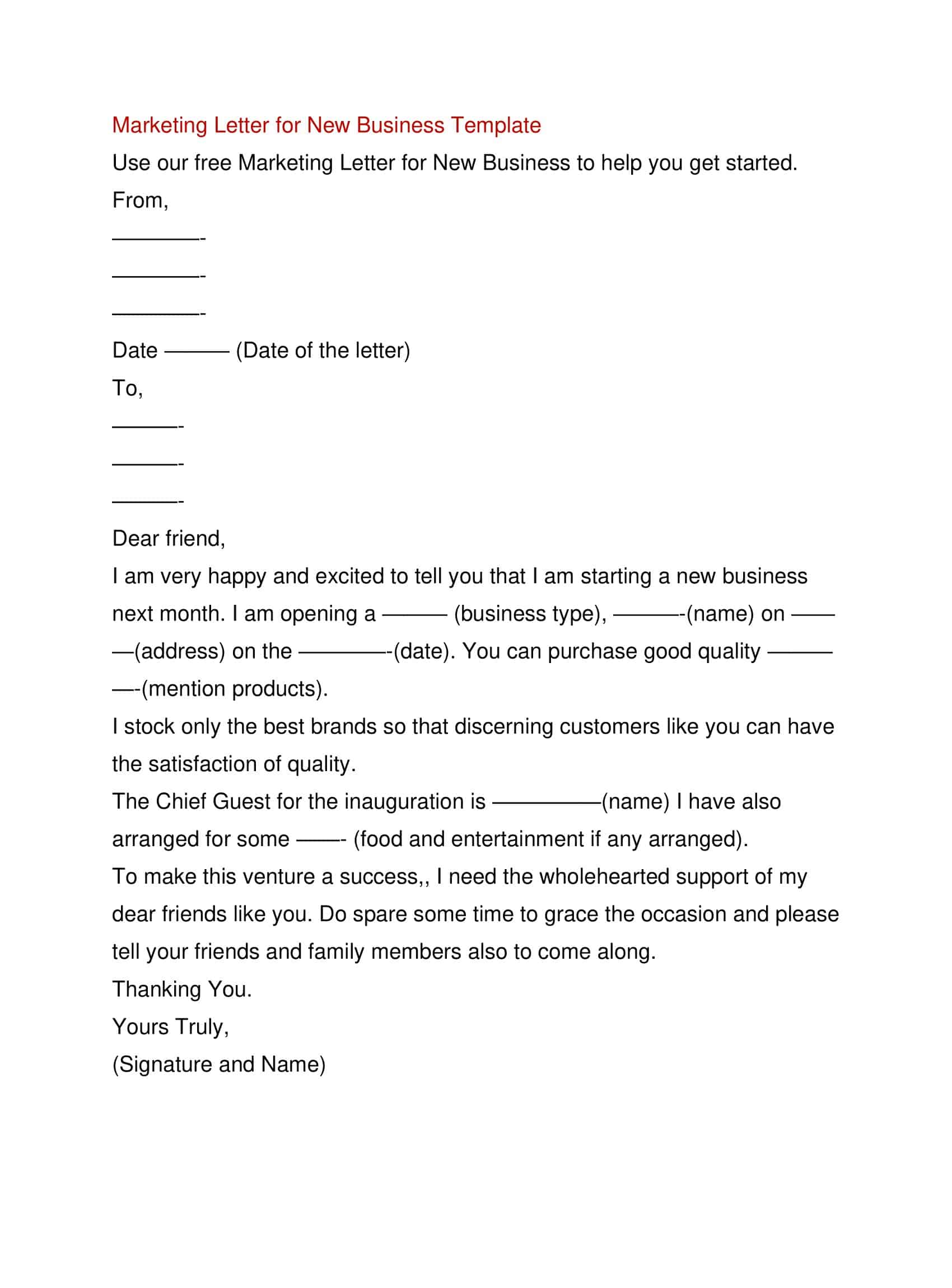 Example Marketing Letter Word Example Marketing Letter Word