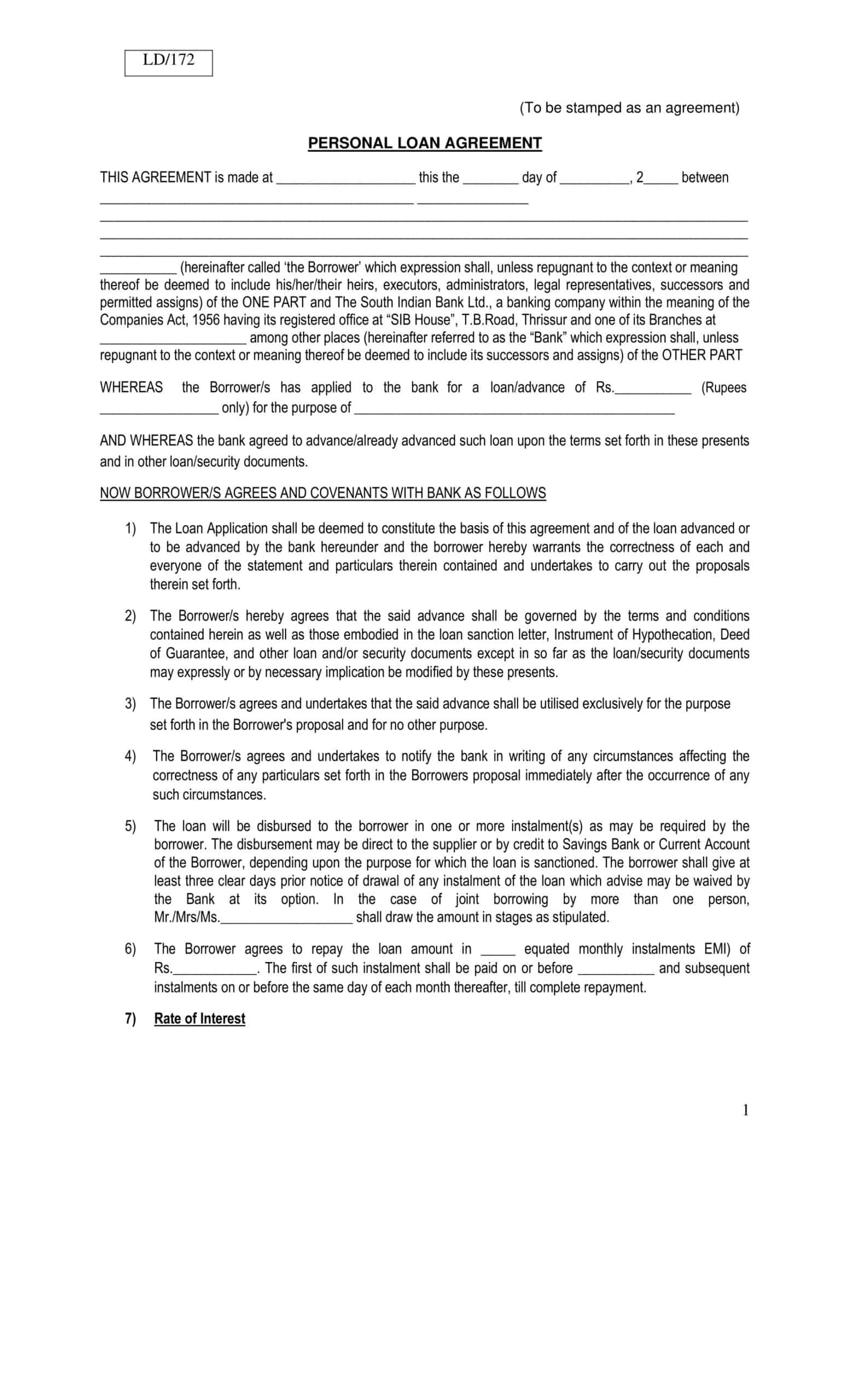 Example Printable Personal Loan Example Printable Personal Loan