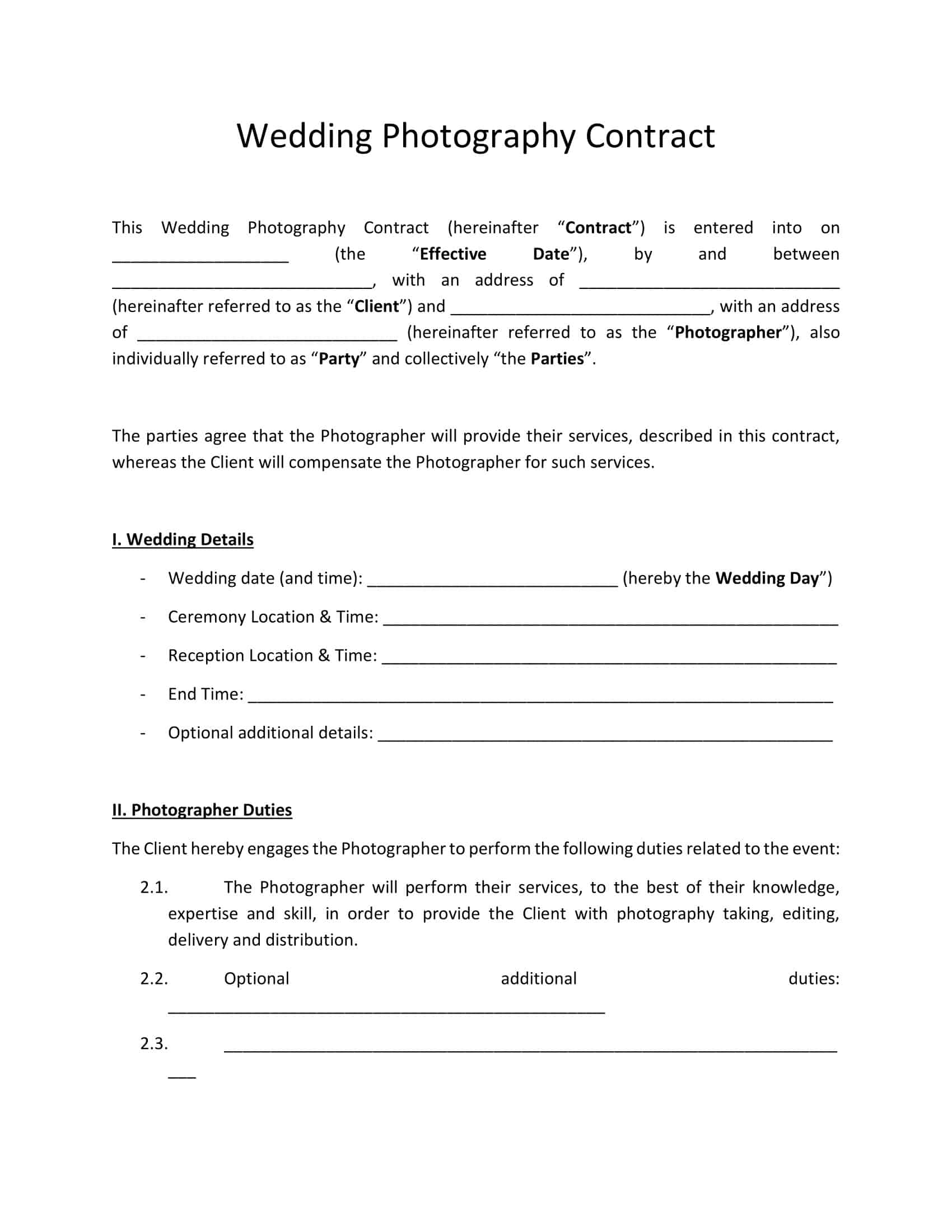 Free Customizable Wedding Photography Contract Templates PDF Word Free Customizable Wedding Photography Contract Templates PDF Word