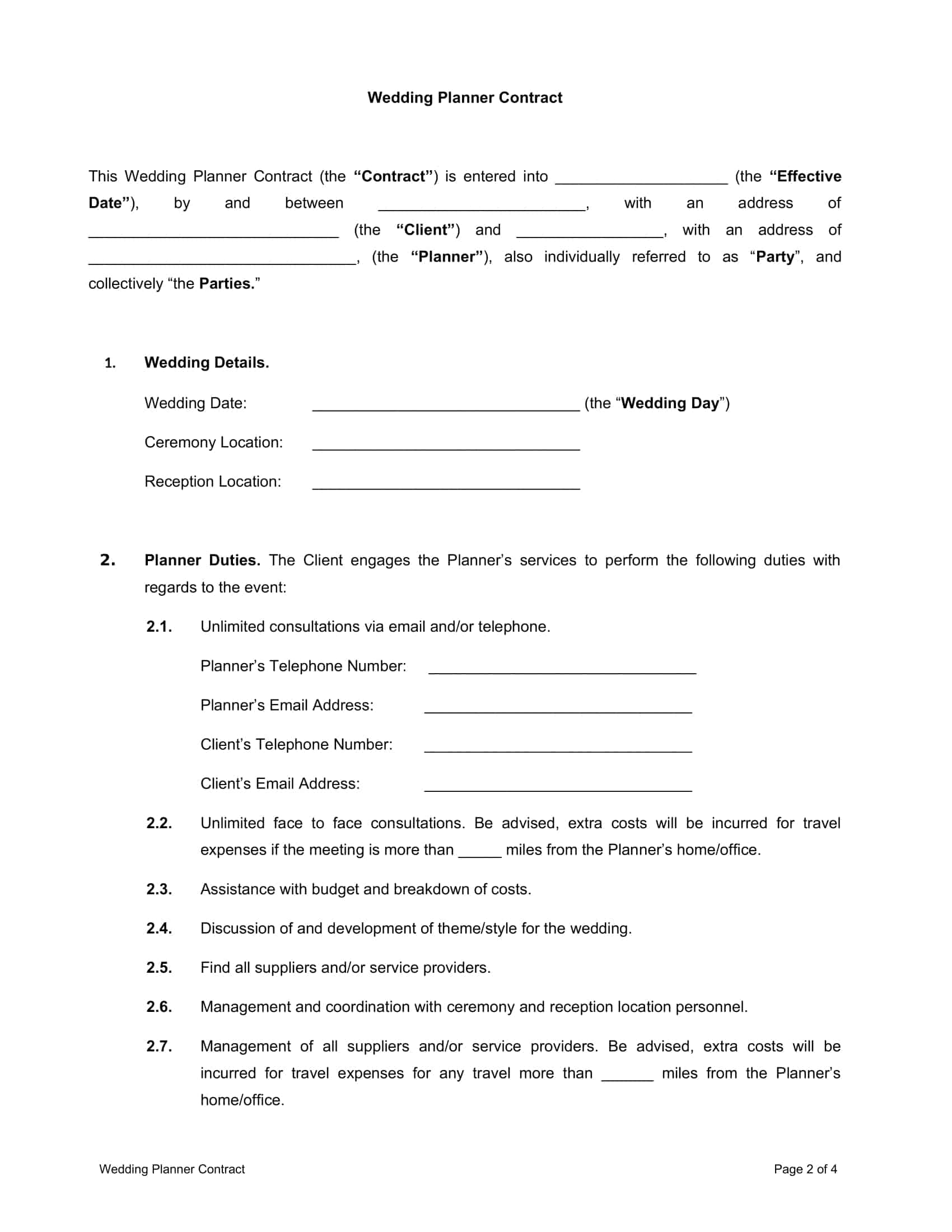 Example Wedding Planner Contract Example Wedding Planner Contract