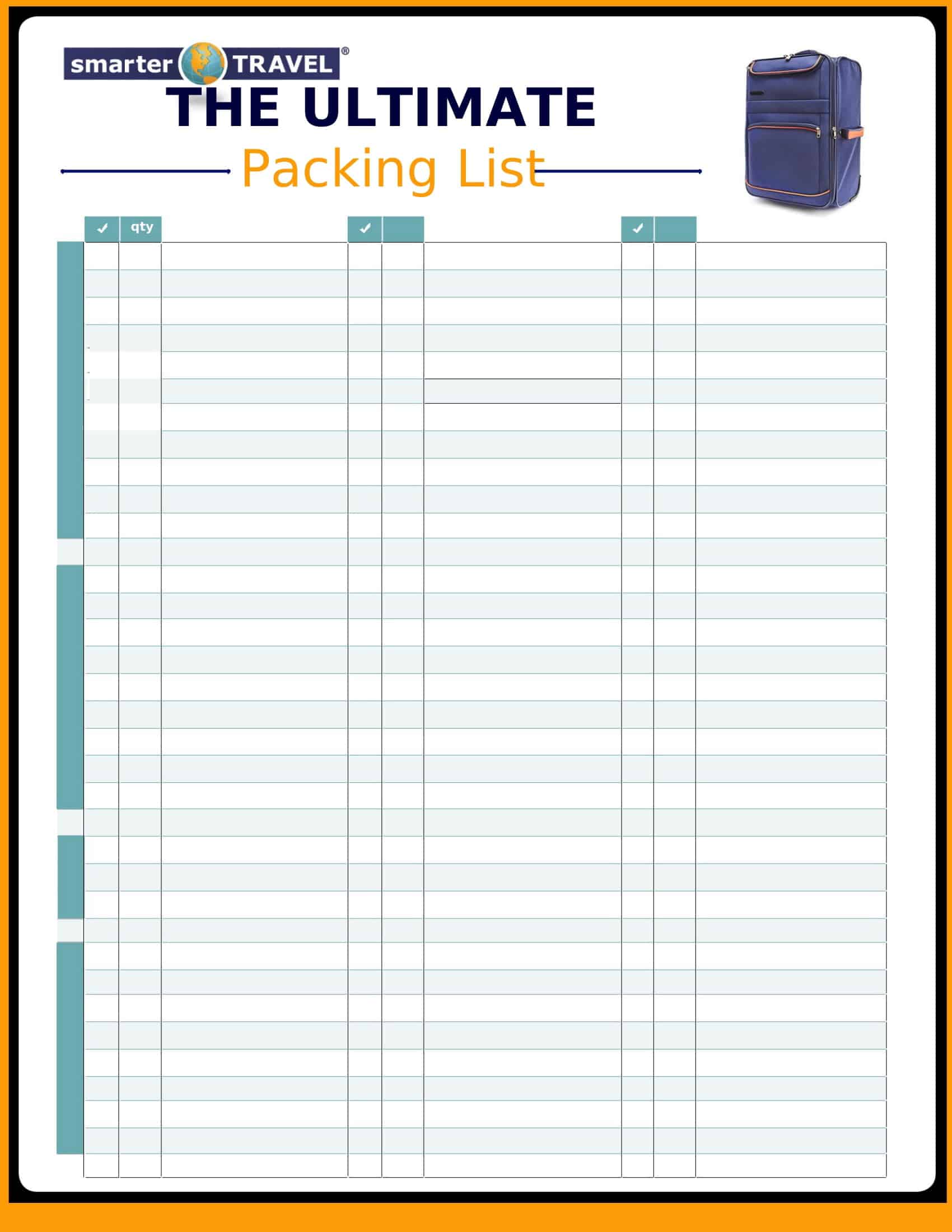 Editable Packing List Checklist Printable Editable Packing List Checklist Printable