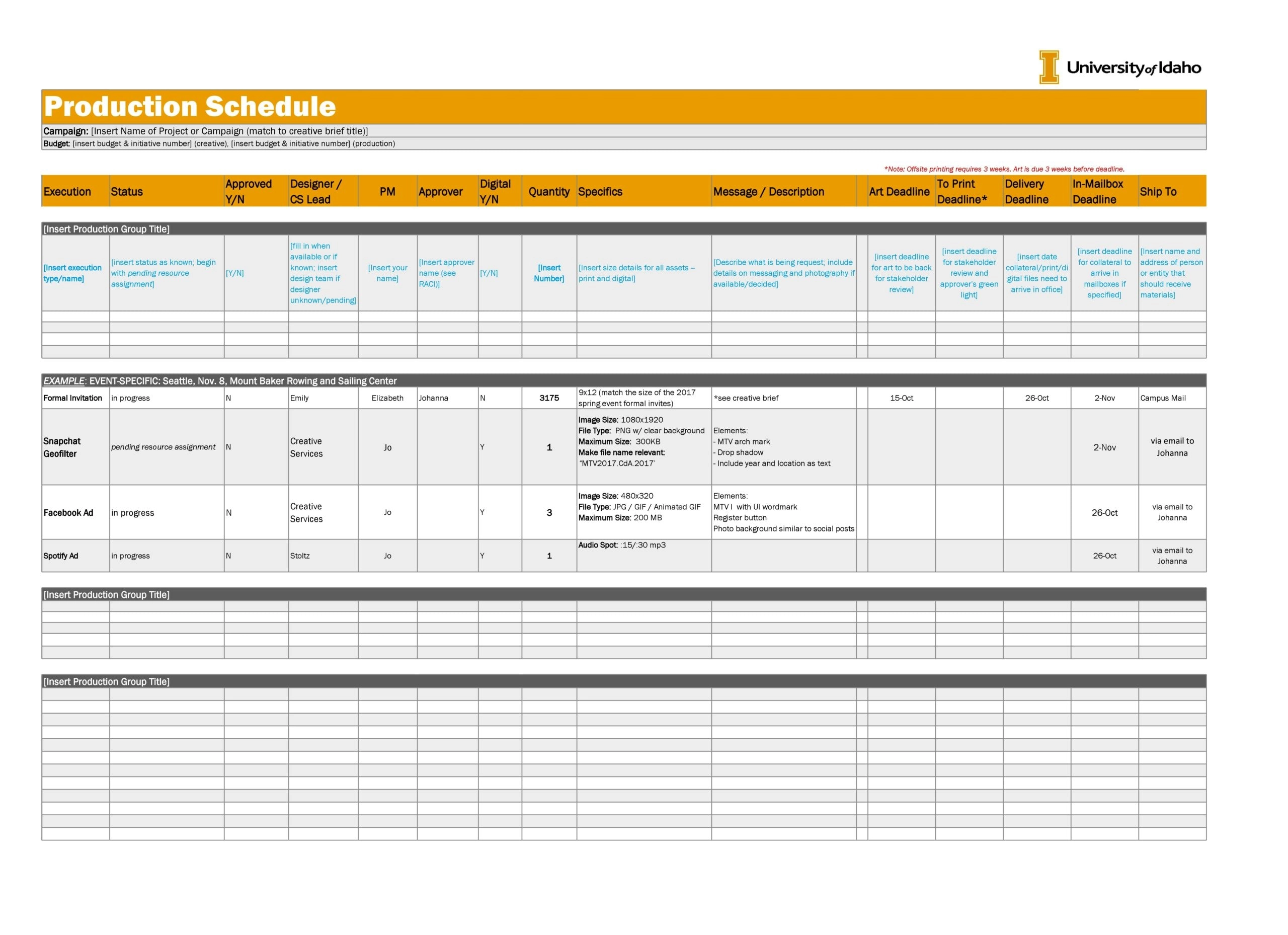 Excel Production Schedule Download Excel Production Schedule Download