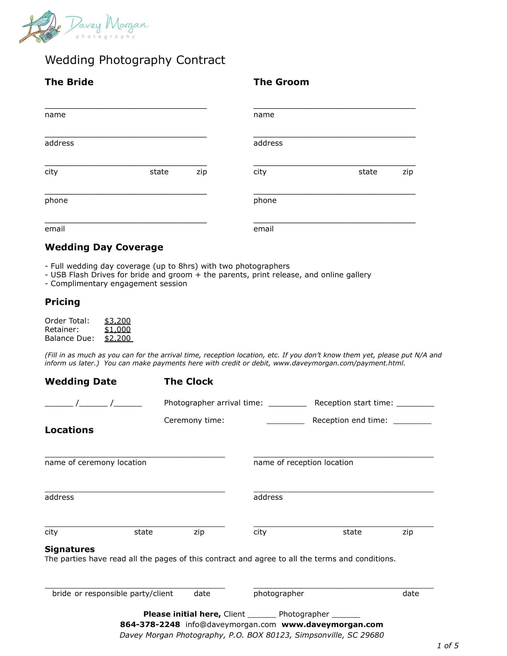 Fillable Blank Wedding Photography Contract Fillable Blank Wedding Photography Contract