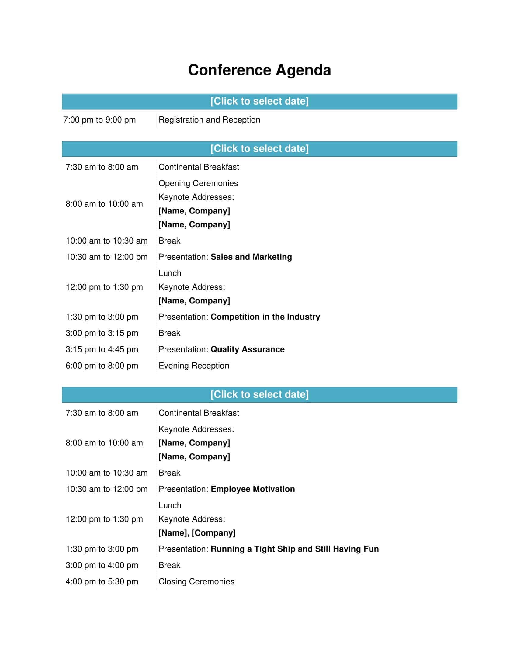 Fillable Conference Agenda Fillable Conference Agenda