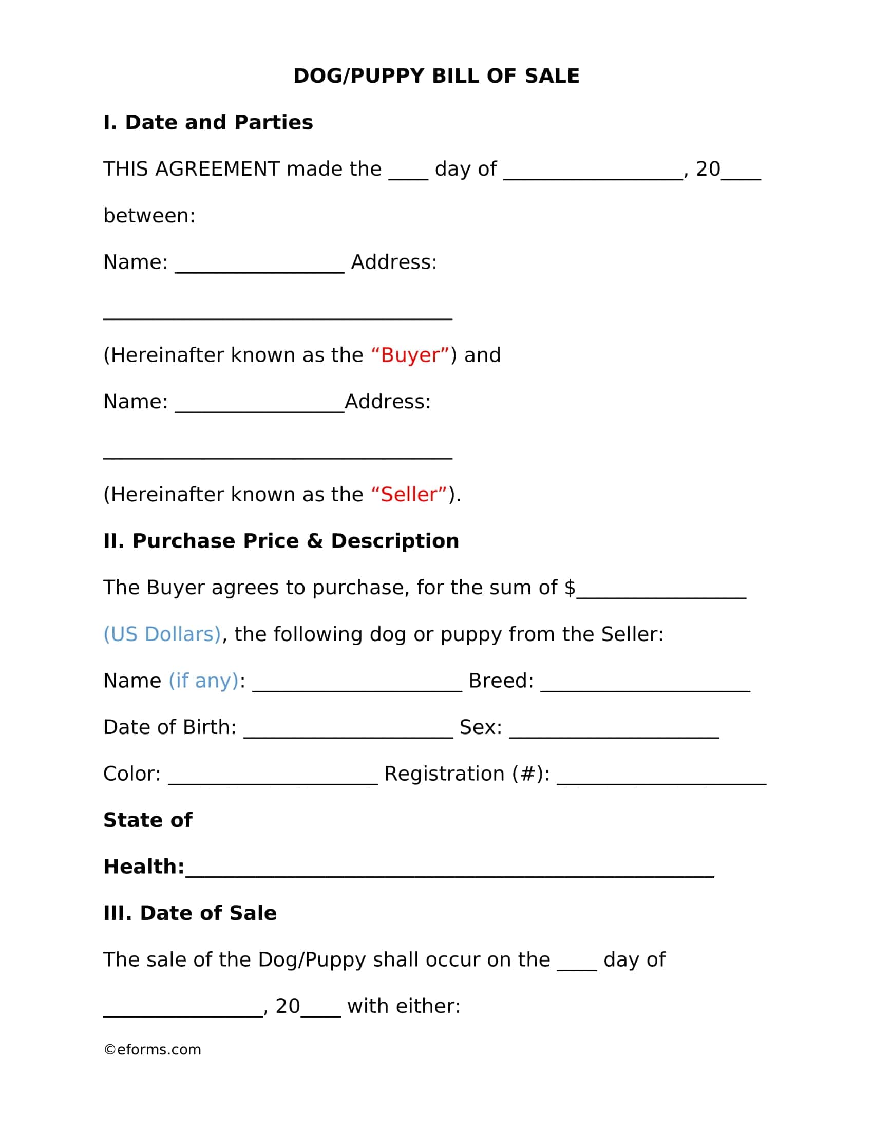 Fillable Dog Bill of Sale Fillable Dog Bill of Sale