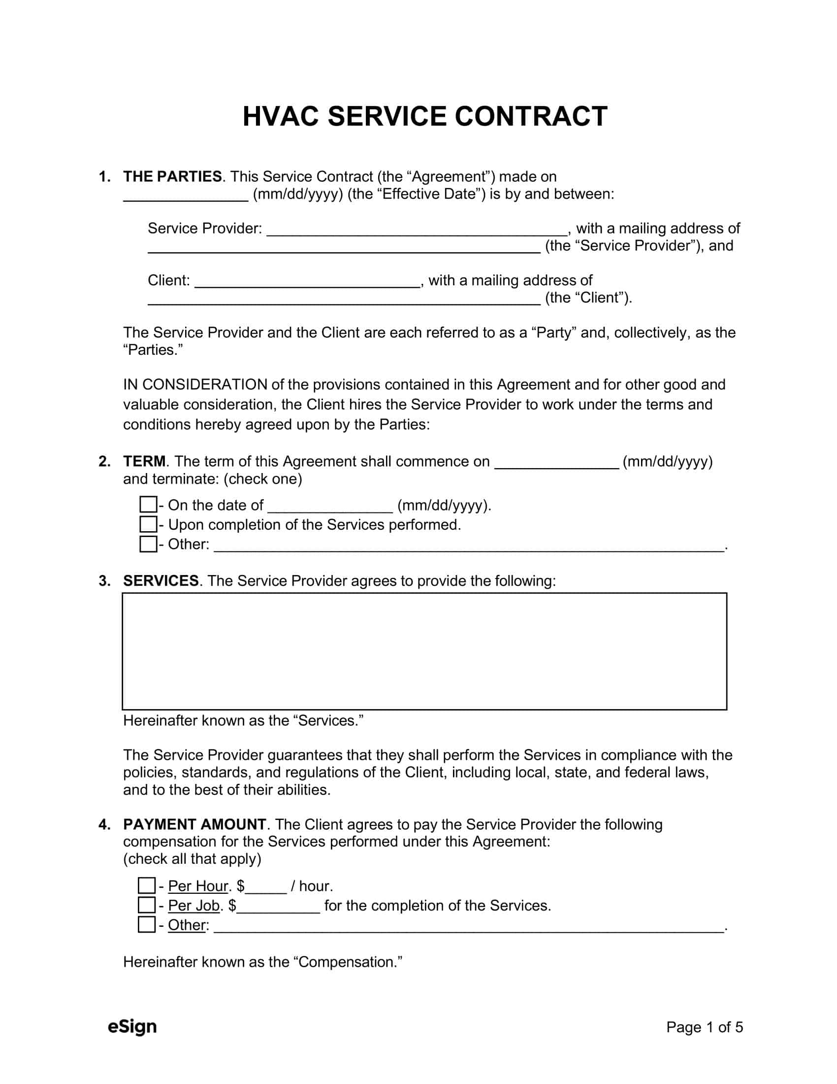 Fillable Word HVAC Contract Fillable Word HVAC Contract