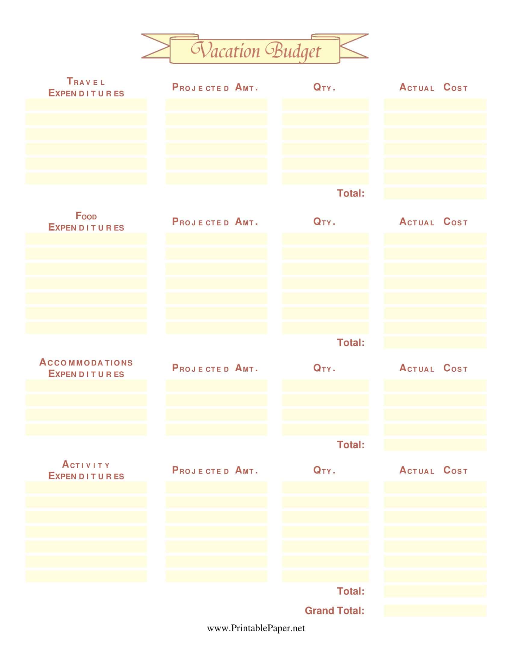 Fillable Word Travel Budget Fillable Word Travel Budget