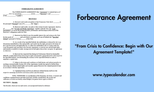 Free Printable Forbearance Agreement Templates [PDF, Word] Example