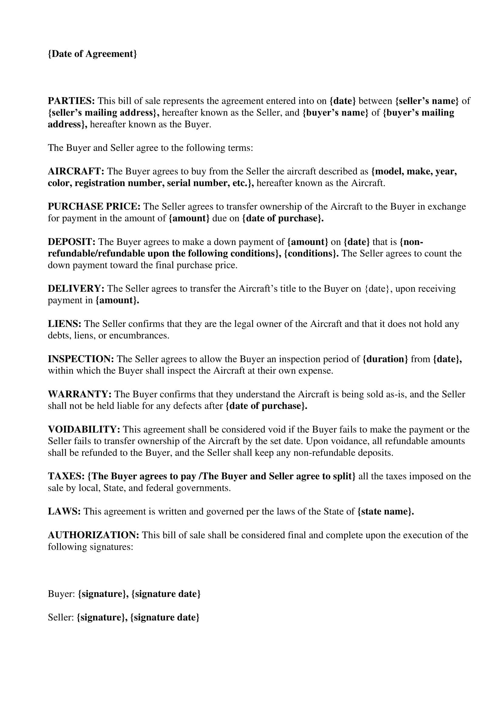 Free Aircraft Bill of Sale Free Aircraft Bill of Sale