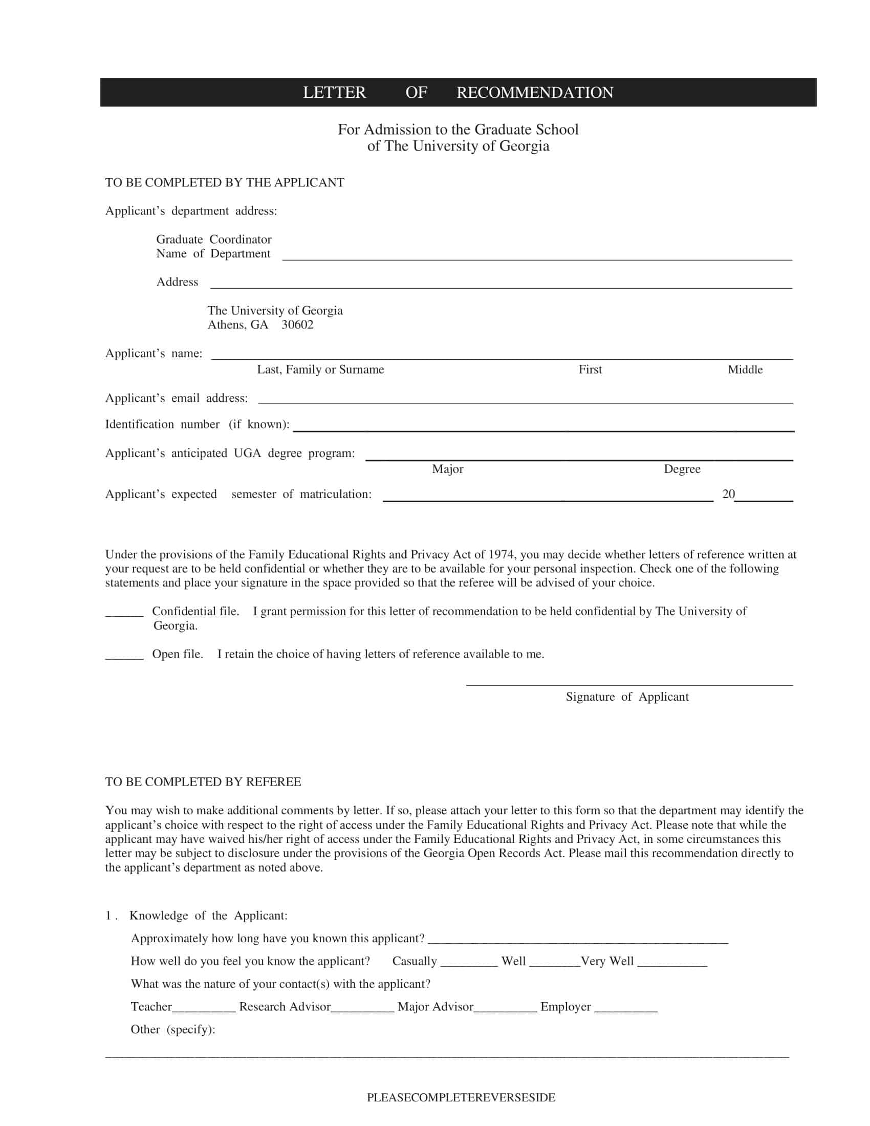 Free Blank Letter Of Recommendation For Graduate School Free Blank Letter Of Recommendation For Graduate School