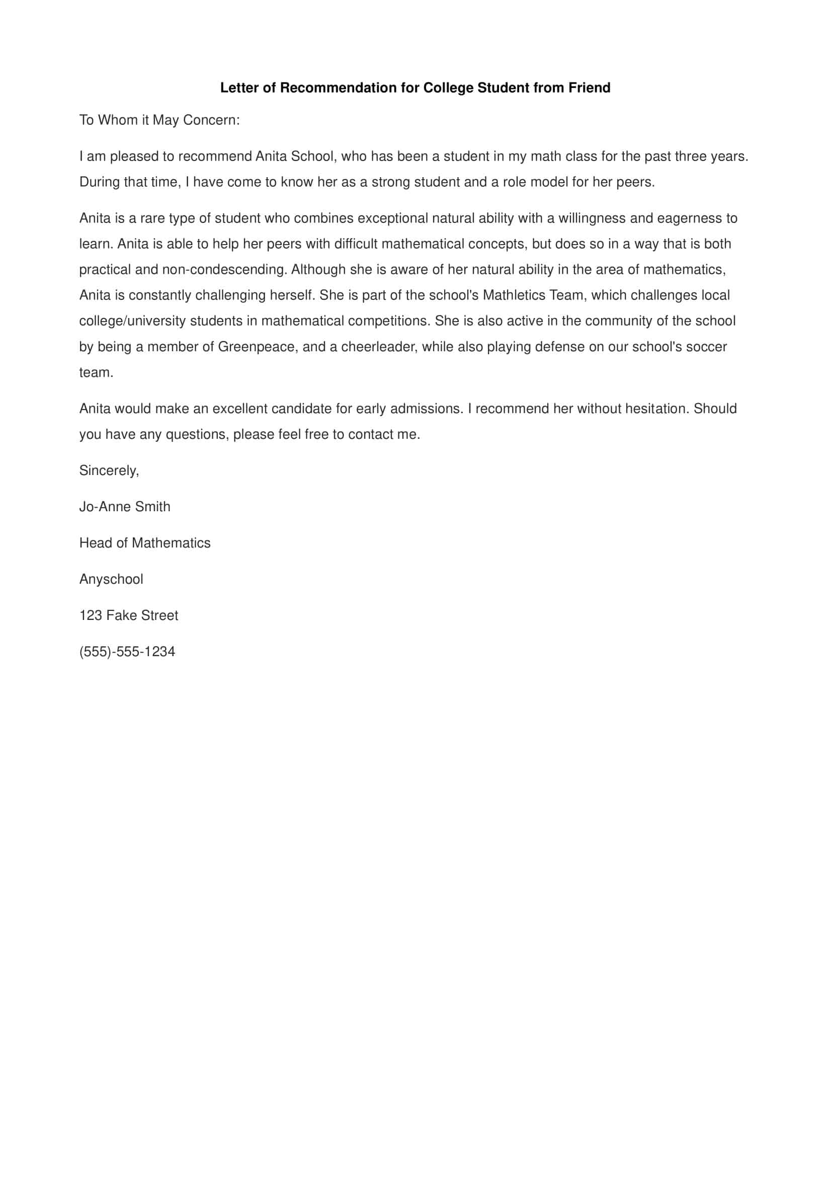 Free Blank Letter of Recommendation For A Friend Download Free Blank Letter of Recommendation For A Friend Download