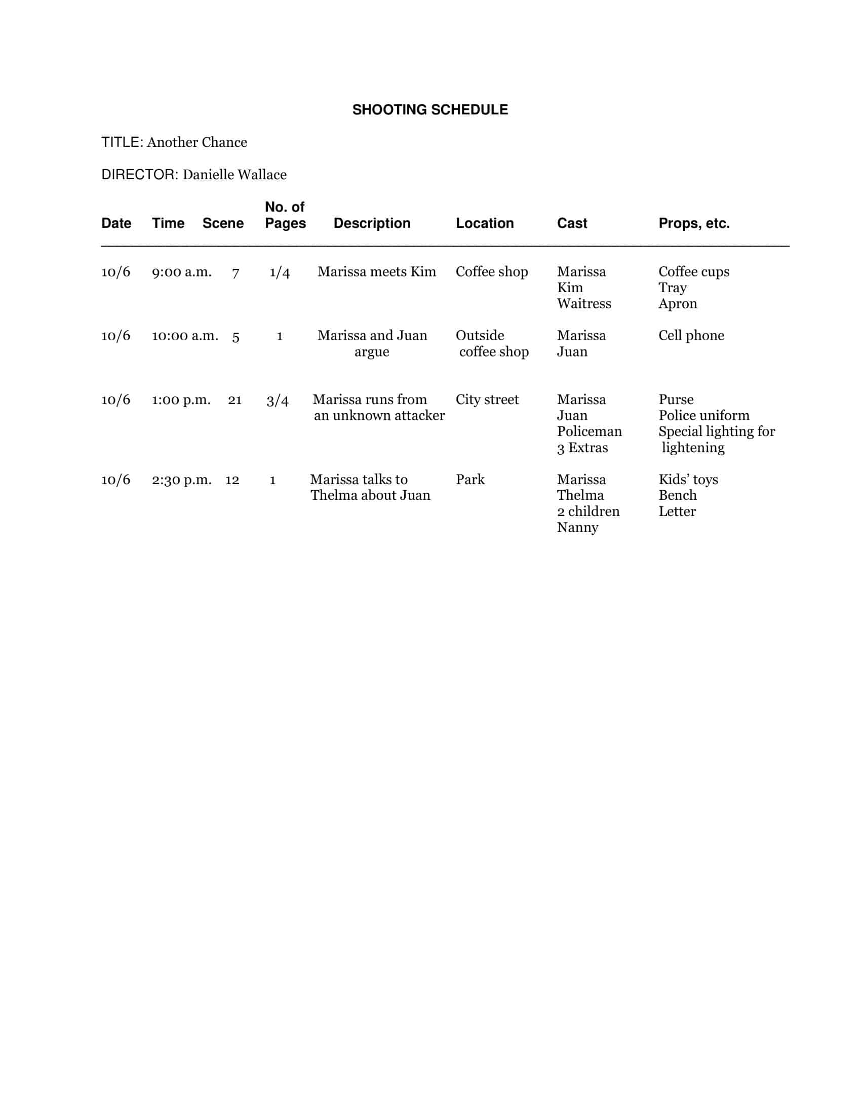 Free Blank Shooting Schedule Download Free Blank Shooting Schedule Download