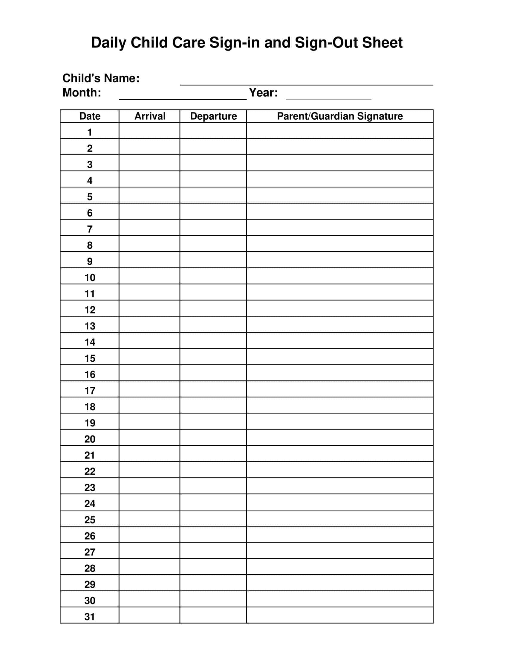 Free Printable Sign In And Out Sheet Templates [PDF, Word, Excel]