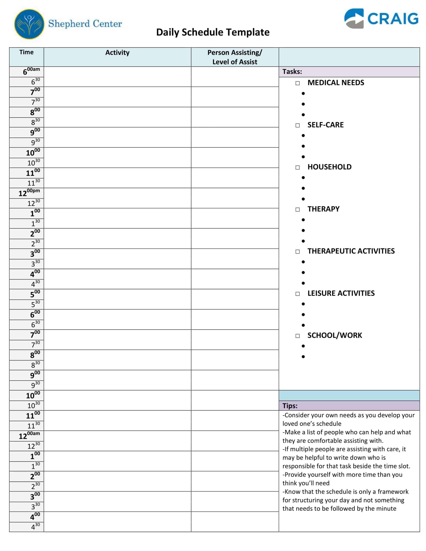 Daily Schedule Template Free Printable Pdf Printable Free Templates Daily Schedule Template Free Printable Pdf Printable Free Templates