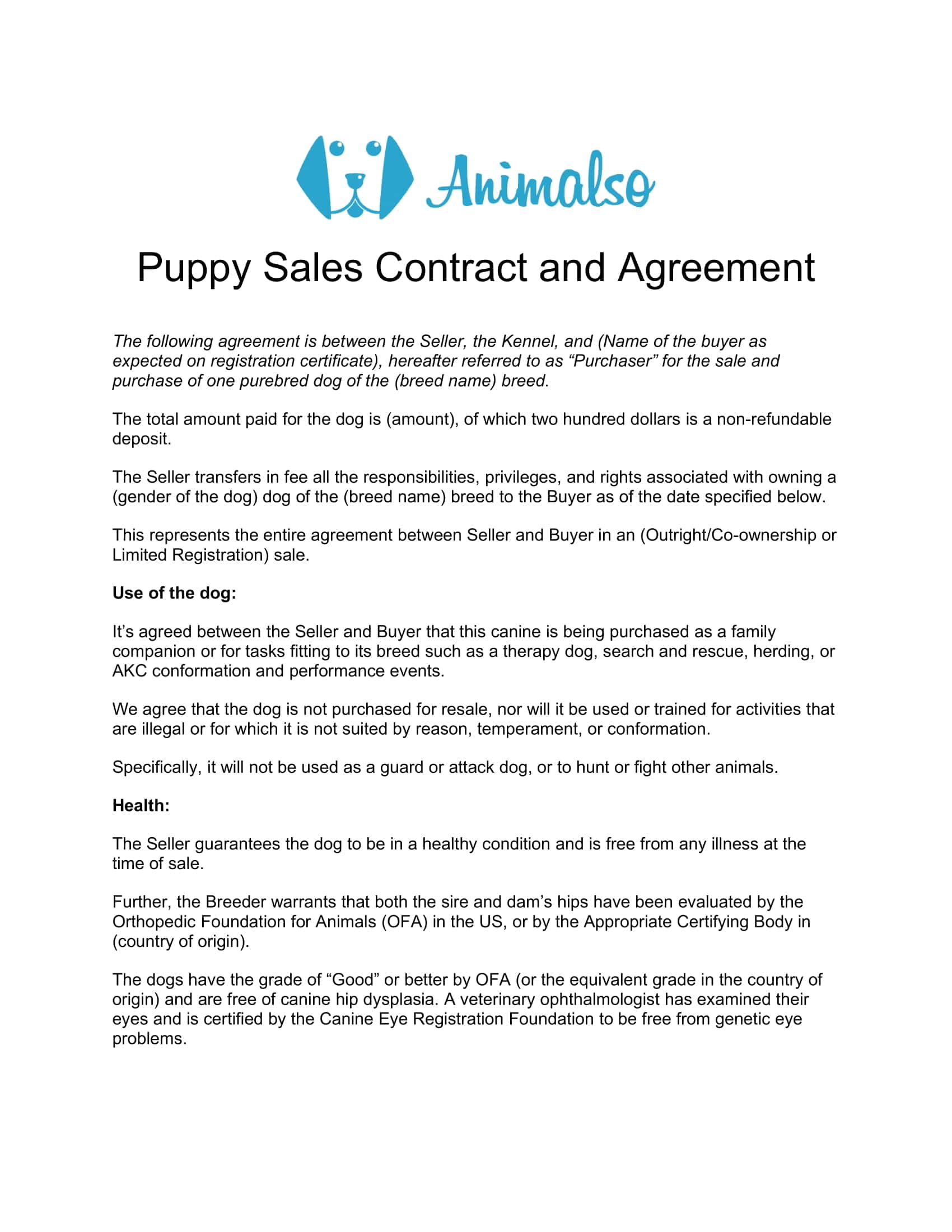 Free Dog Bill of Sale PDF Free Dog Bill of Sale PDF