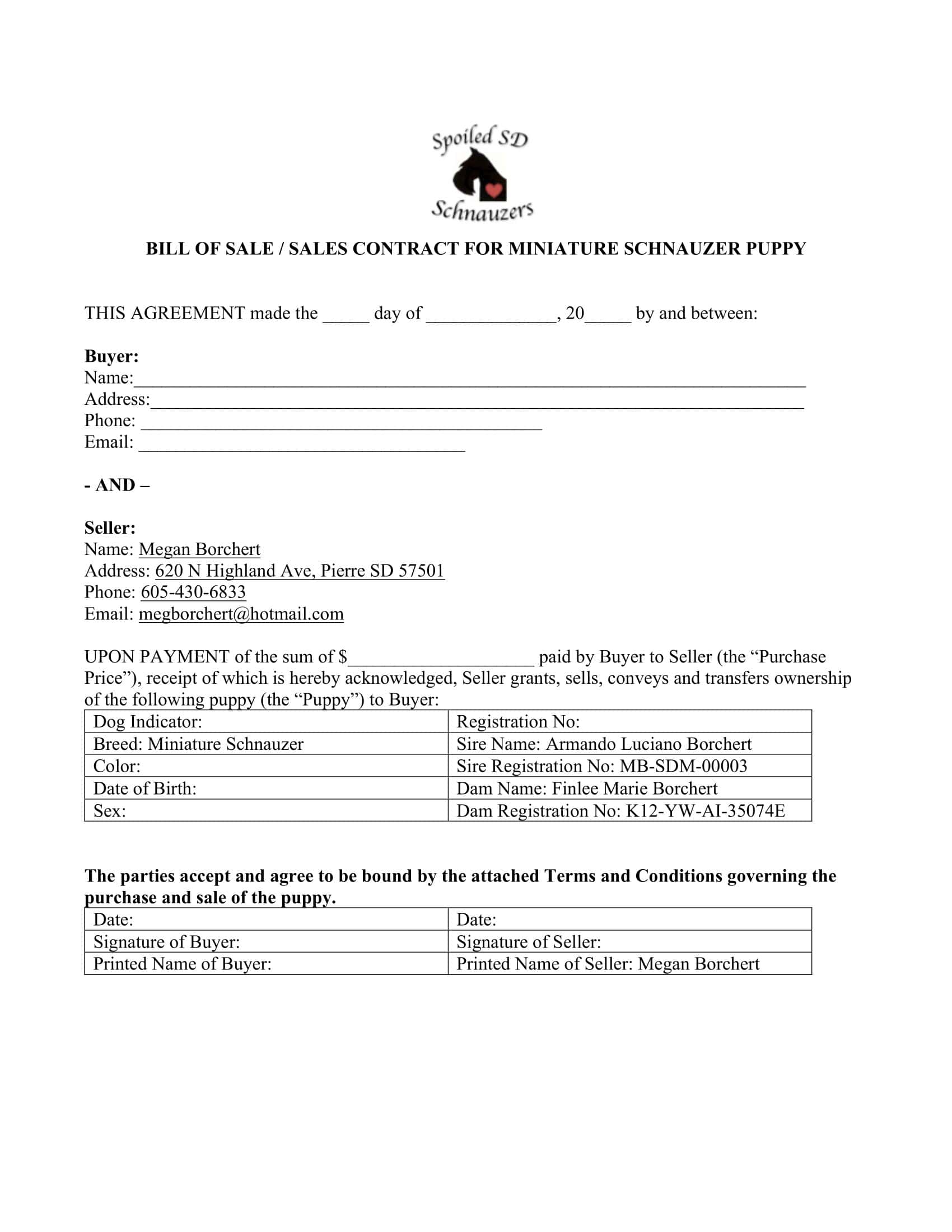 Free Dog Bill of Sale Free Dog Bill of Sale