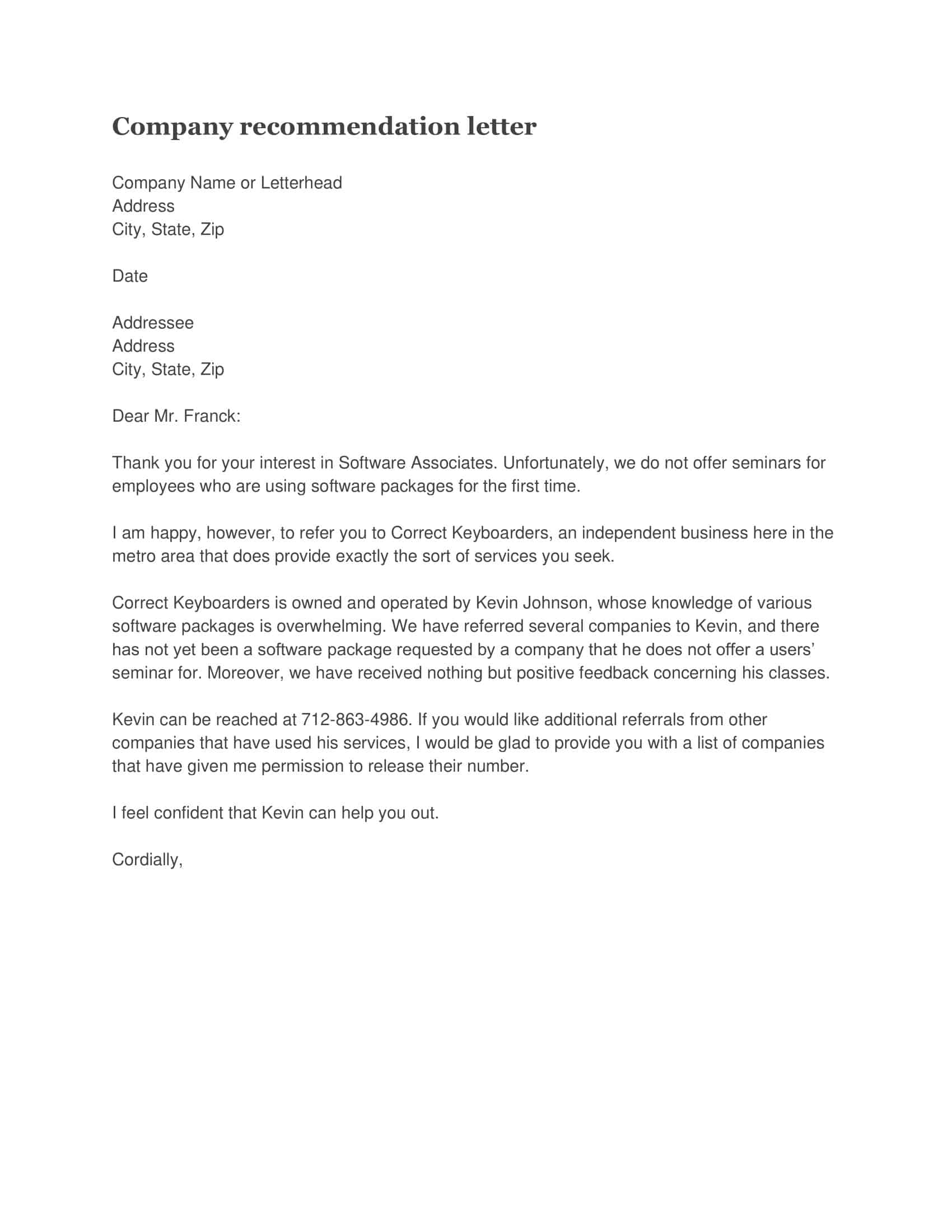 Free Printable Business Reference Letter Templates [PDF, Word]