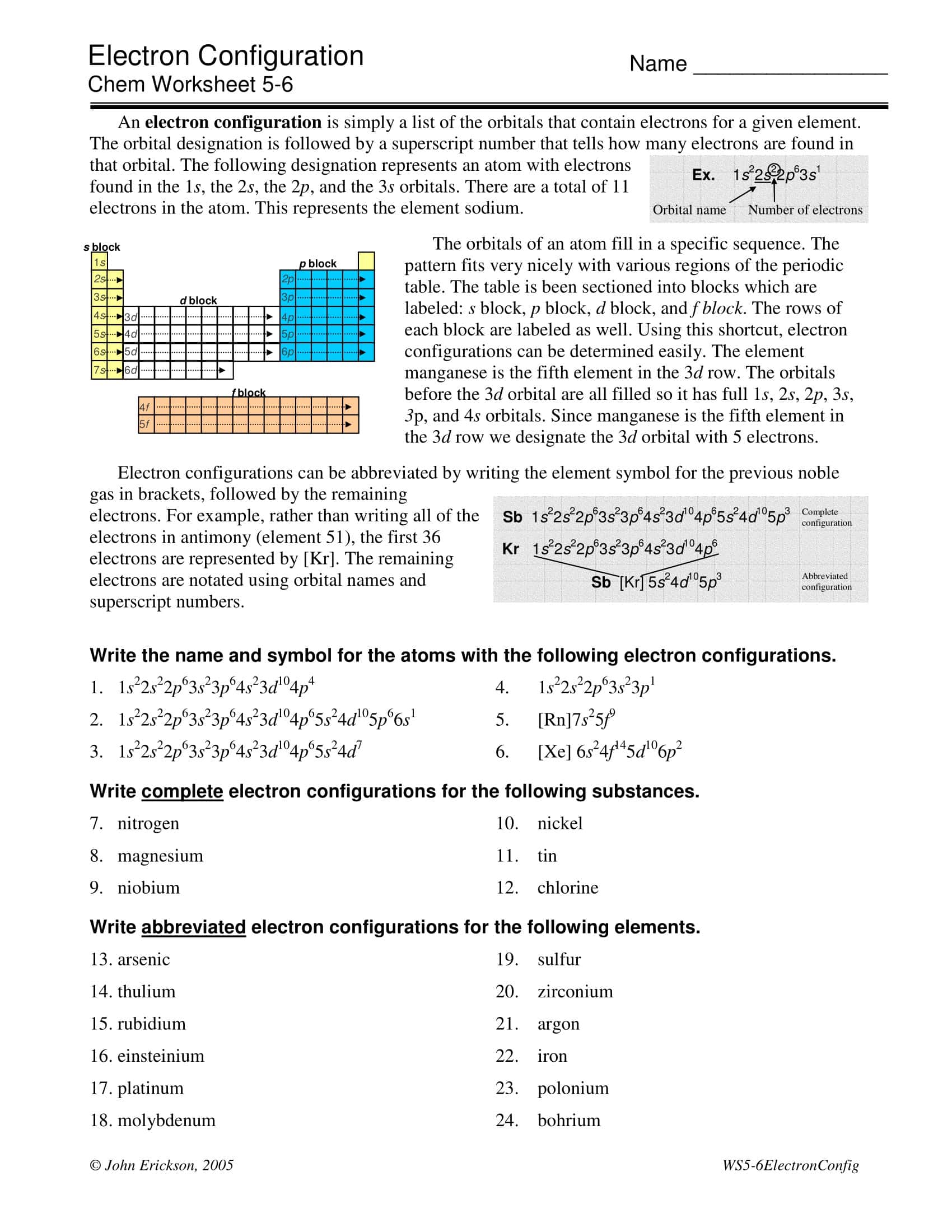 Free Printable Electron Configuration Worksheet [Practice &amp; Problems] +PDF