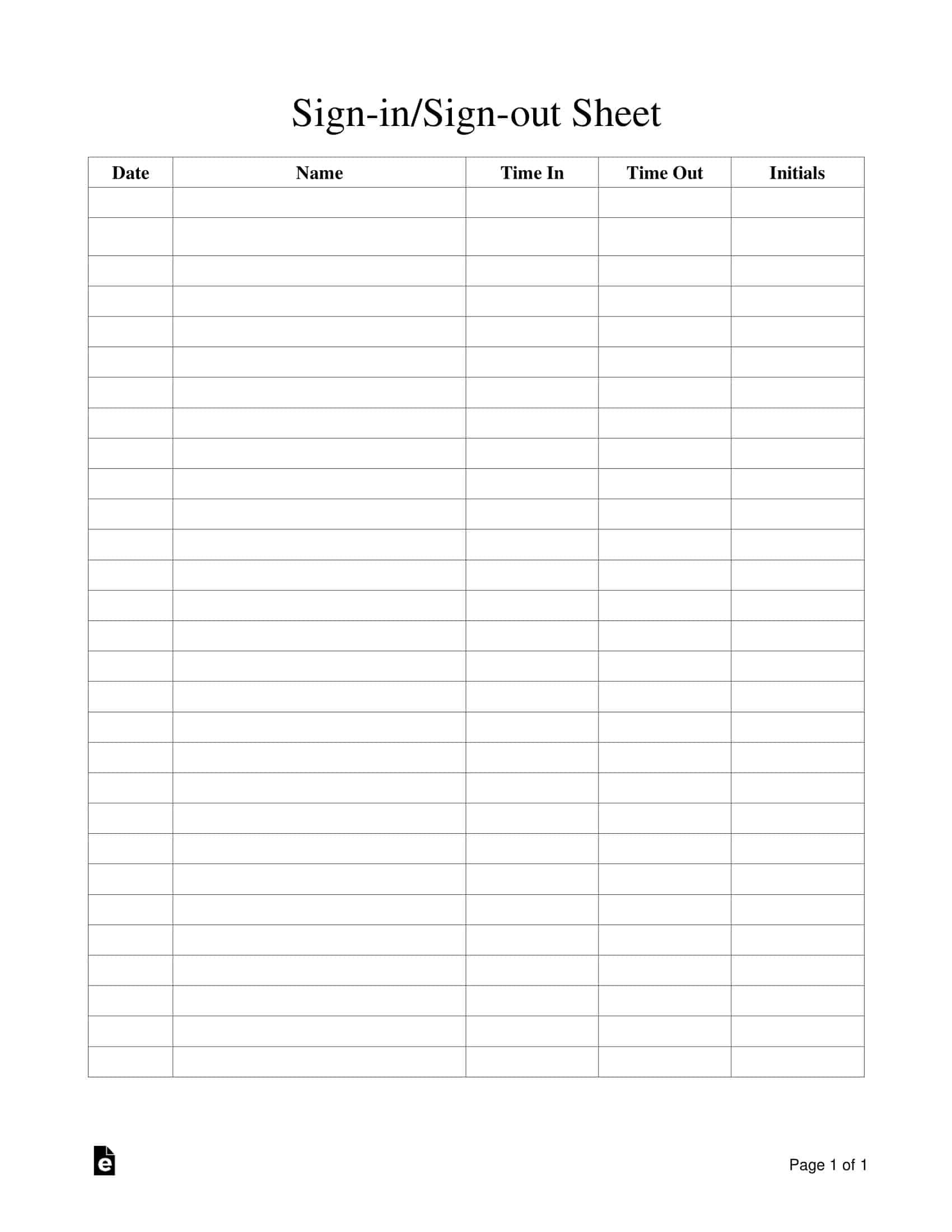 Free Printable Sign In And Out Sheet Templates [PDF, Word, Excel]