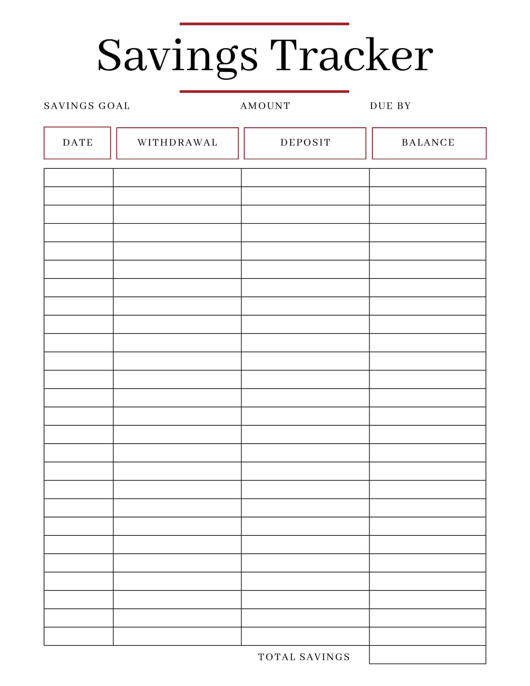 free printable savings tracker templates [pdf, excel]