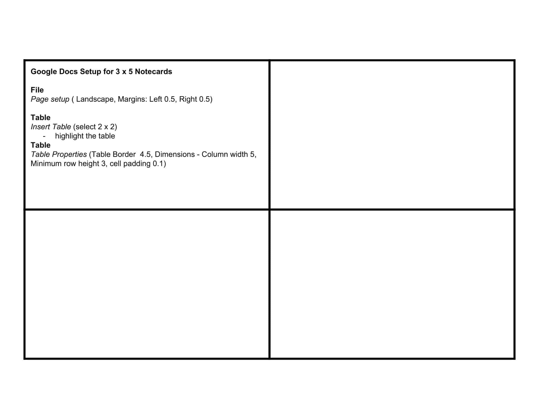 Free Printable Index / Flash Card Templates [Word] Editable