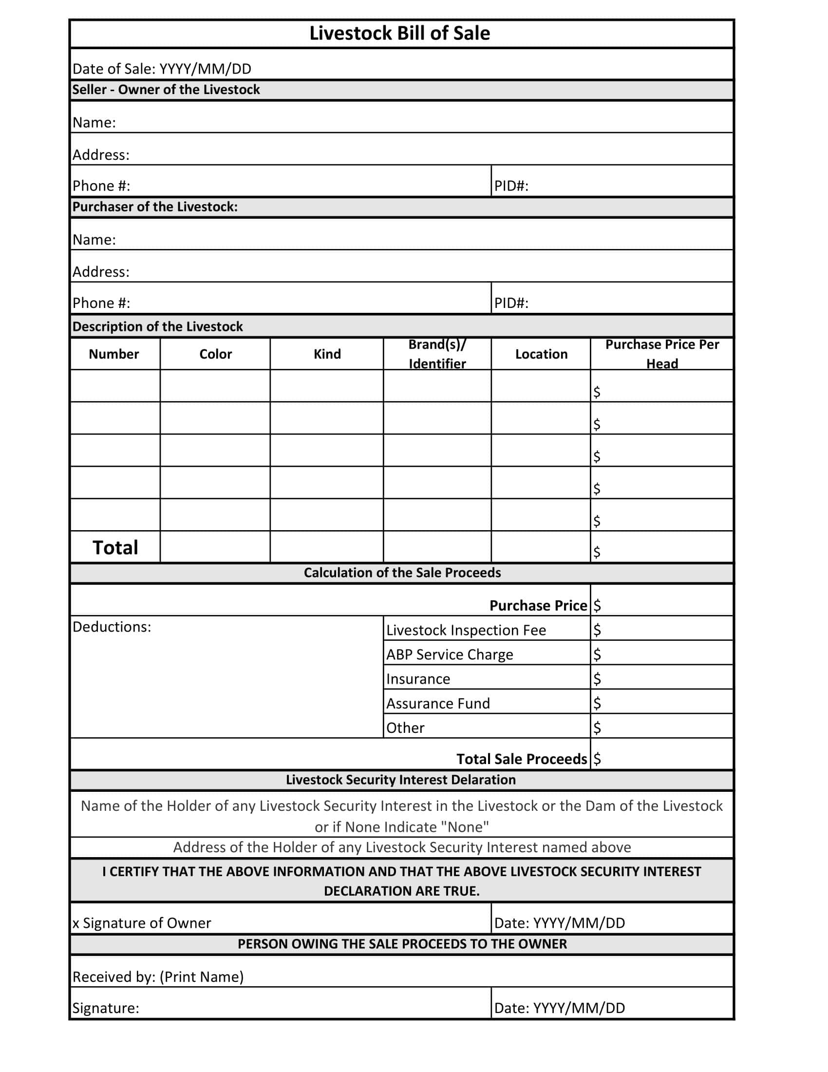 Free Livestock Bill of Sale Word Free Livestock Bill of Sale Word