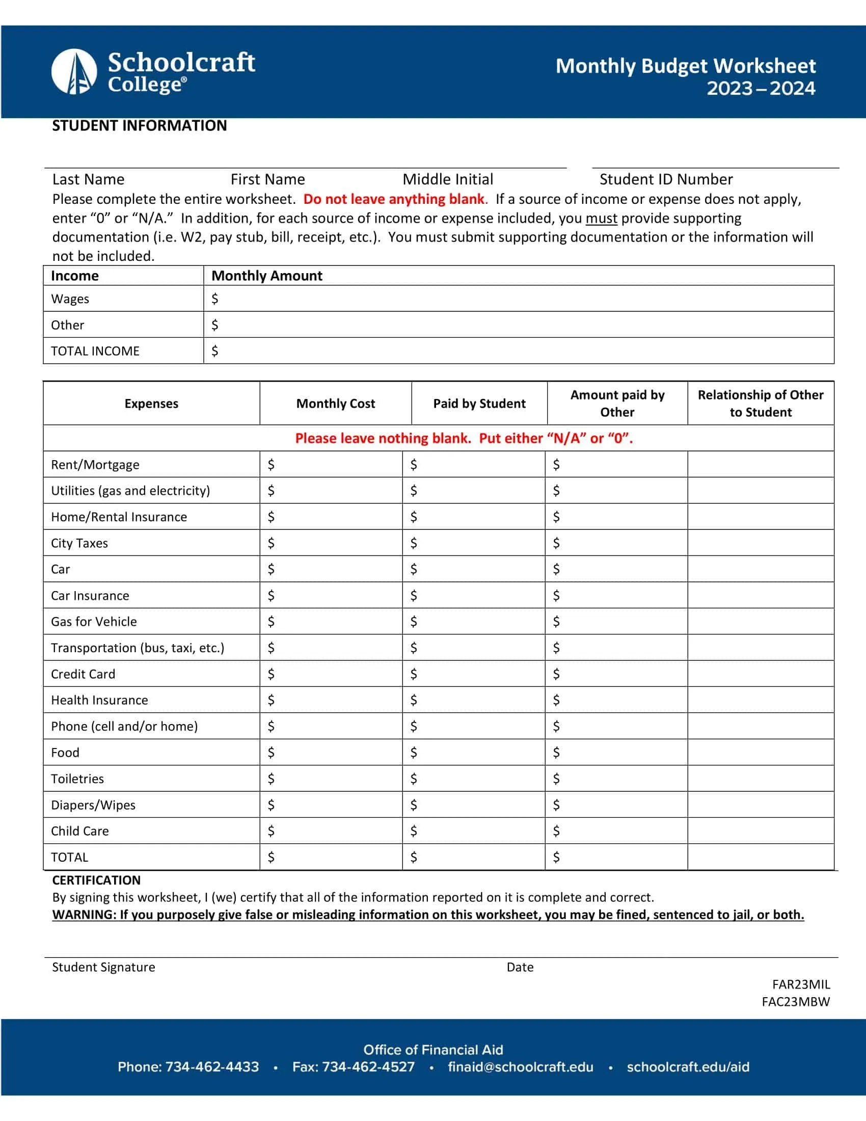 Free Monthly Expenses Free Monthly Expenses