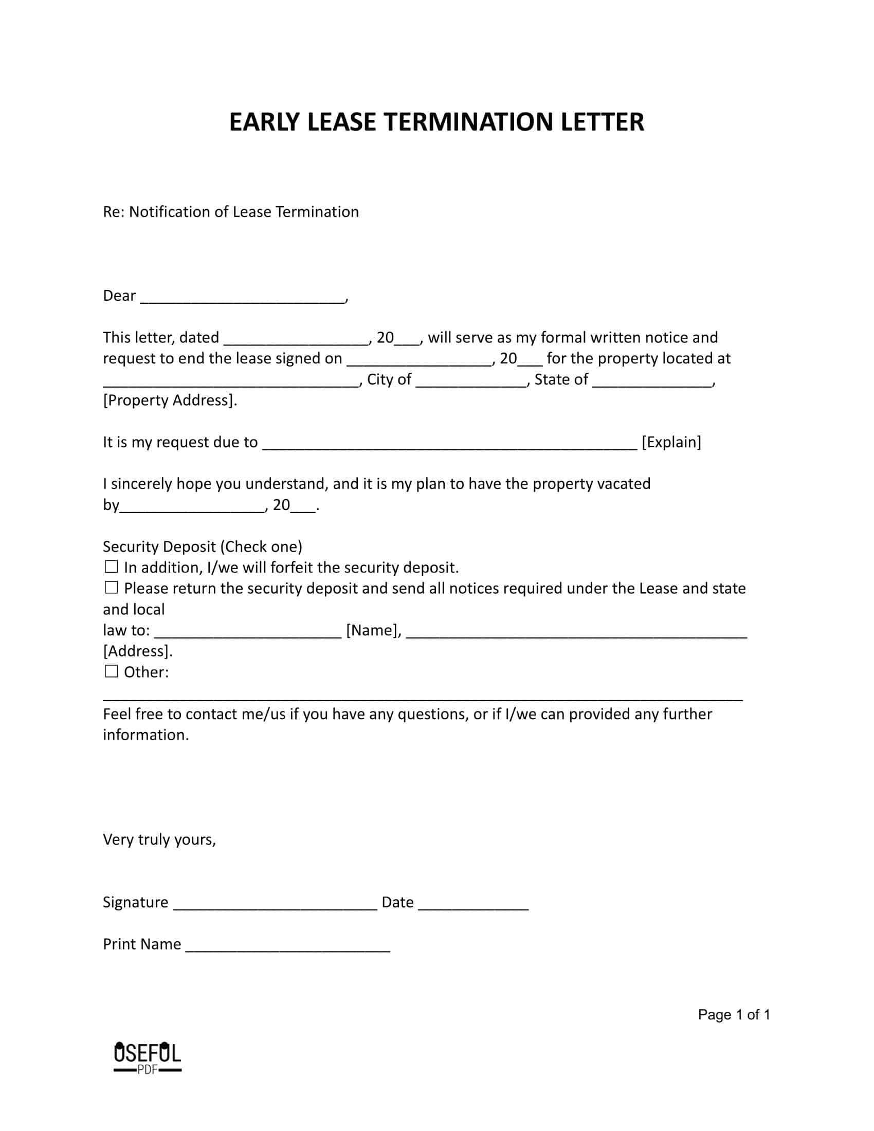 Free Printable Early Lease Termination Letter PDF Free Printable Early Lease Termination Letter PDF