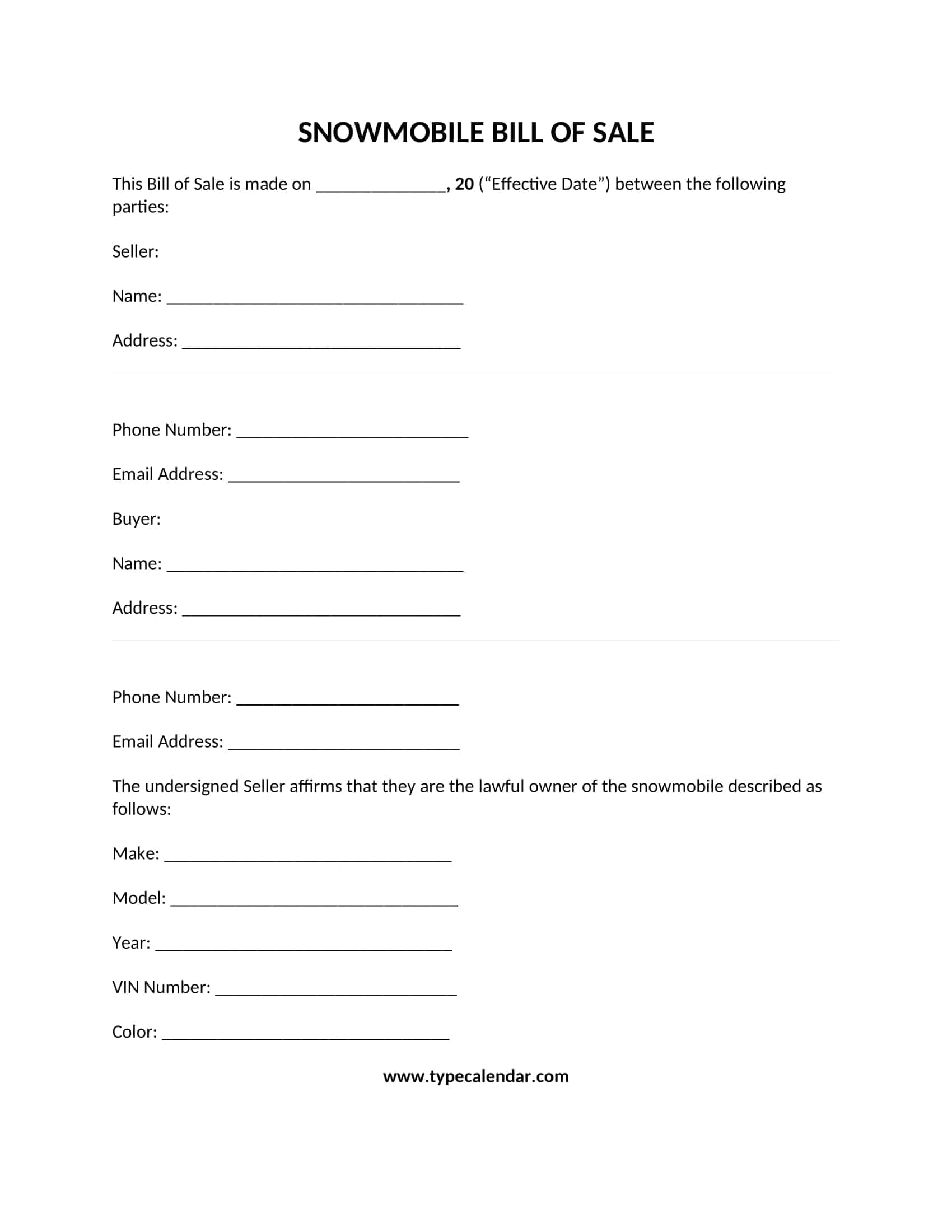 Free Snowmobile Bill of Sale Free Snowmobile Bill of Sale