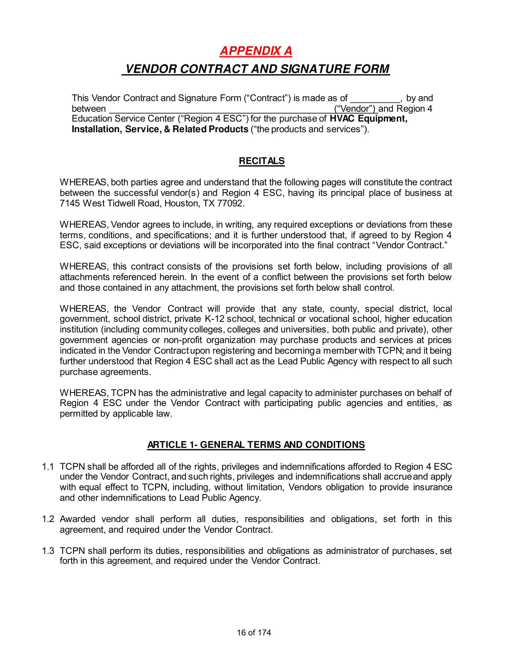 Free Vendor Contract Free Vendor Contract