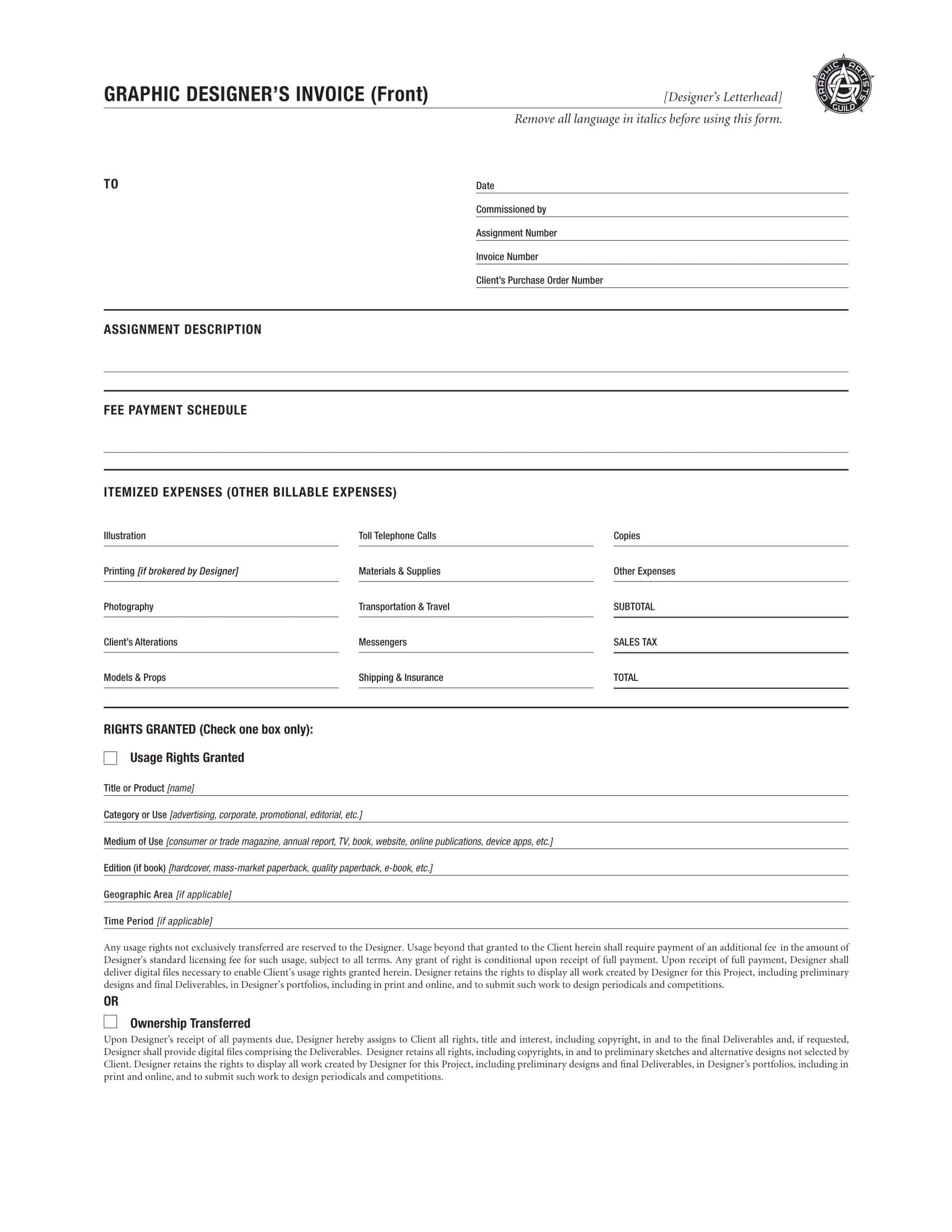 Free Printable Graphic Design Invoice Templates [PDF] Example