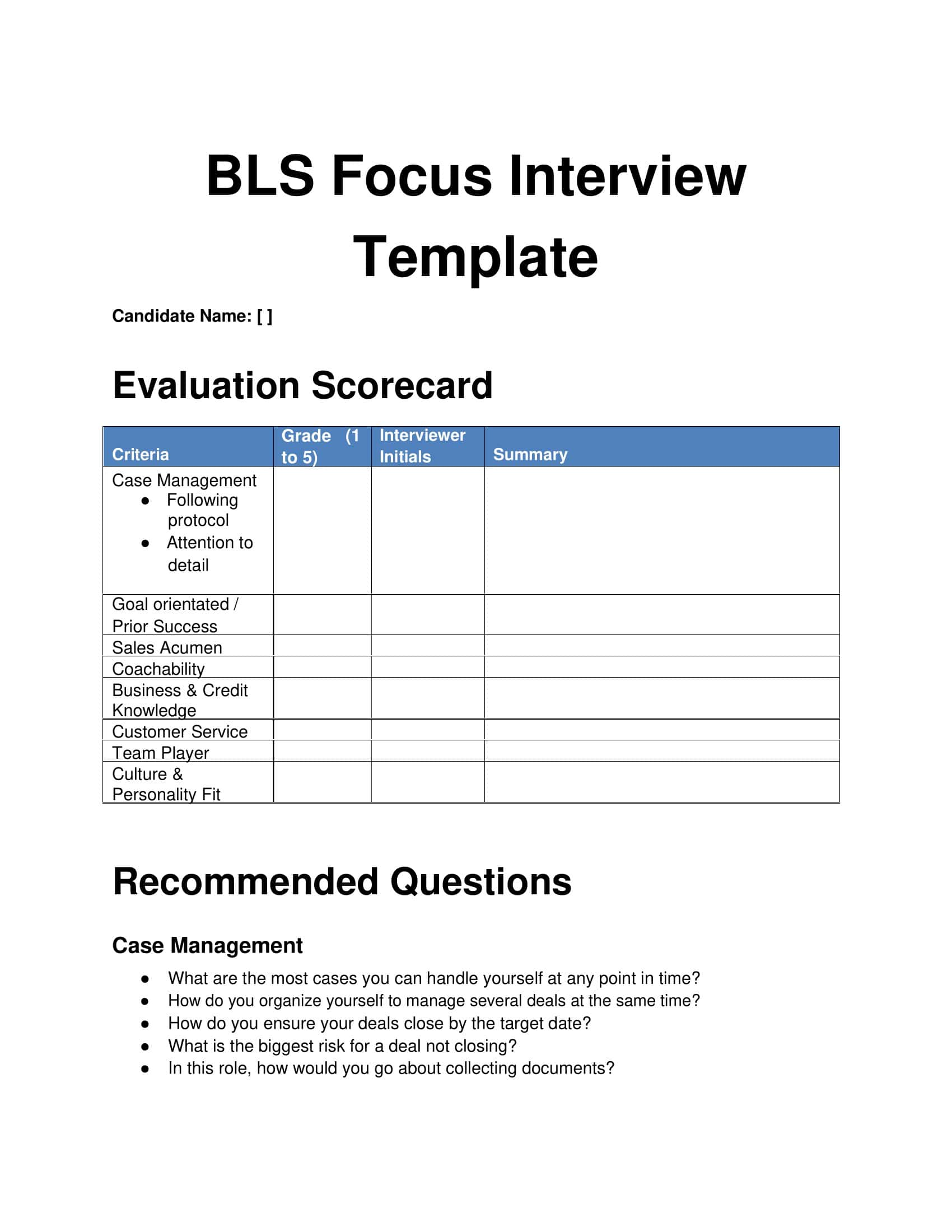 Free Printable Interview Templates [Sample Questions] Employers, Managers