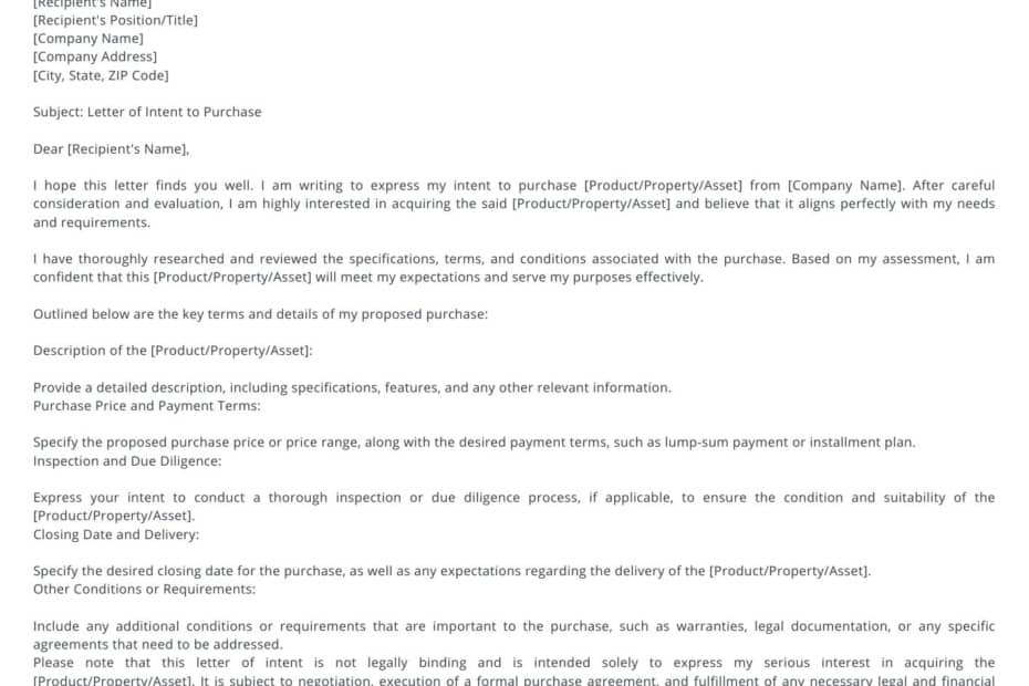 Letter of Intent to Purchase