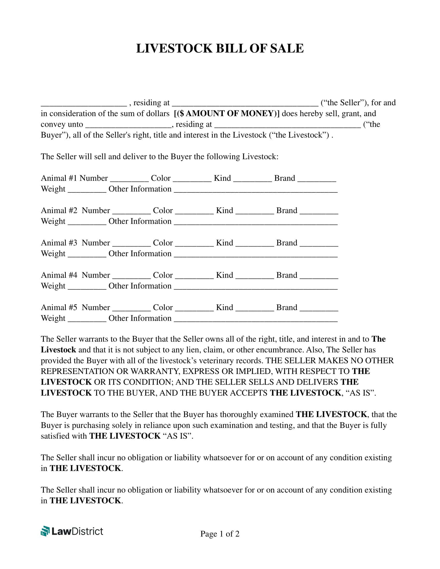 Livestock Bill of Sale Free Download Livestock Bill of Sale Free Download