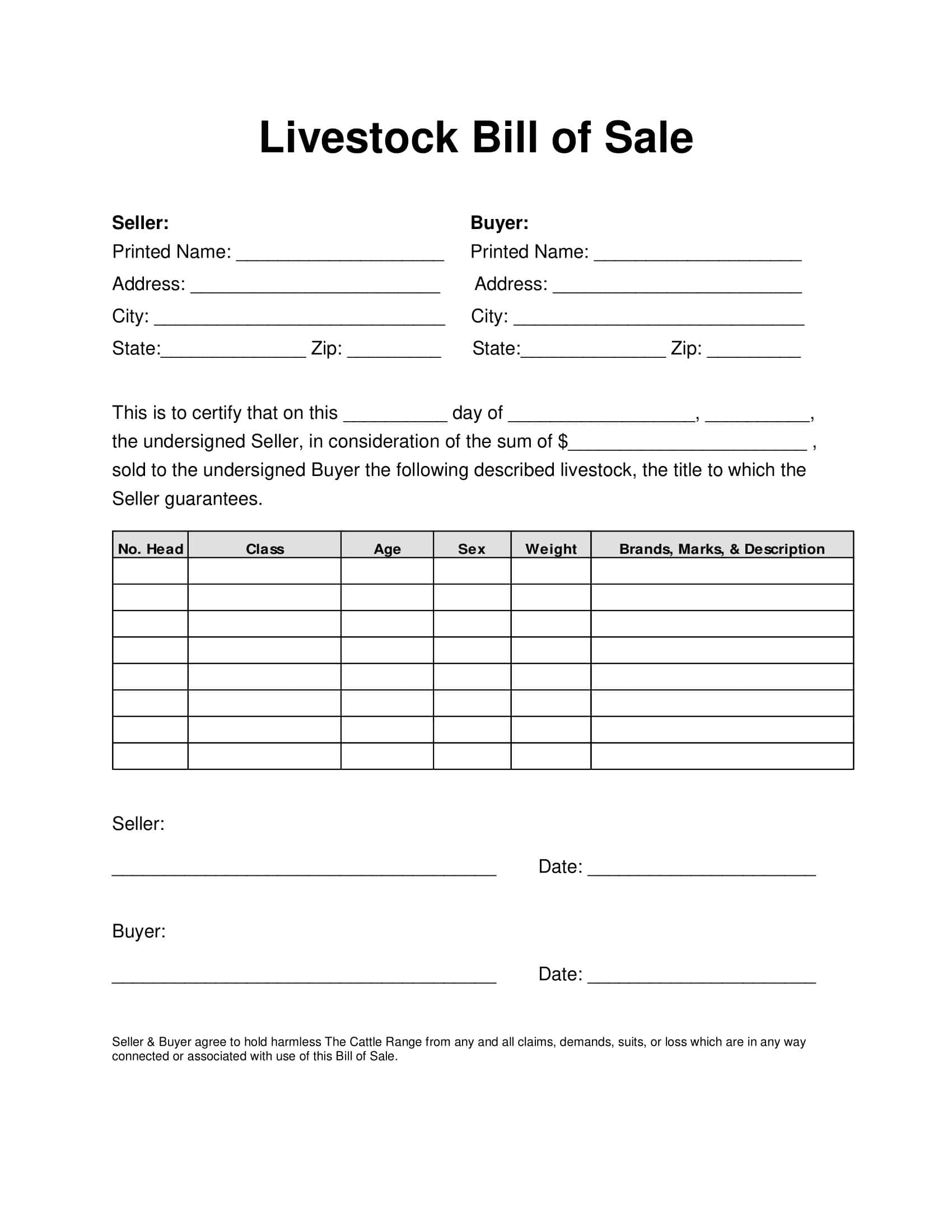 Livestock Bill of Sale Template Free Livestock Bill of Sale Template Free