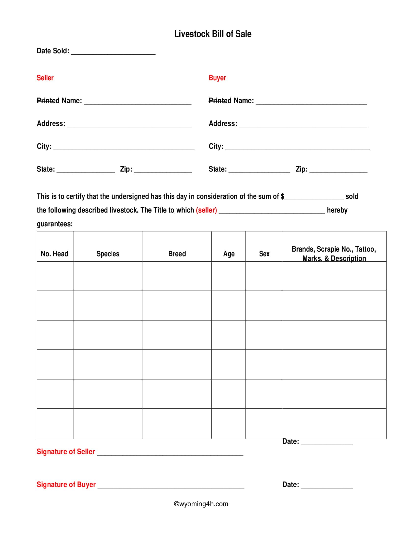 Livestock Bill of Sale Word Livestock Bill of Sale Word