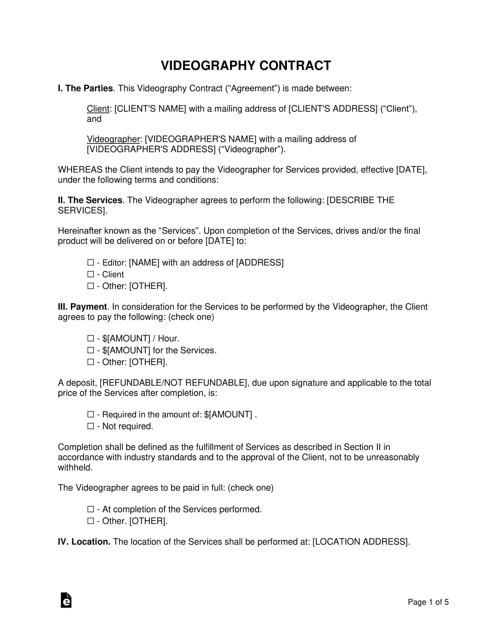 PDF Download Wedding Videography Contract PDF Download Wedding Videography Contract